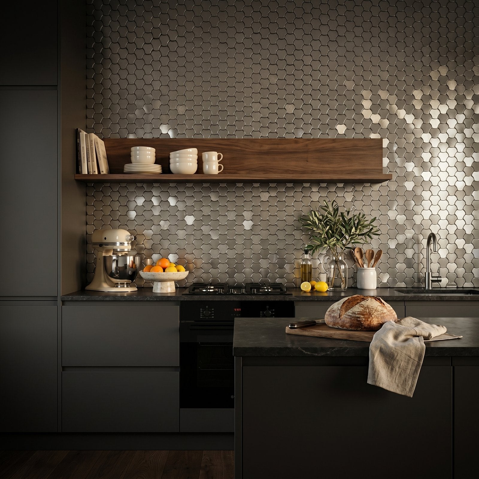 Peel and Stick Backsplash | Trefoil 3D Silver | 12.01×11.65"