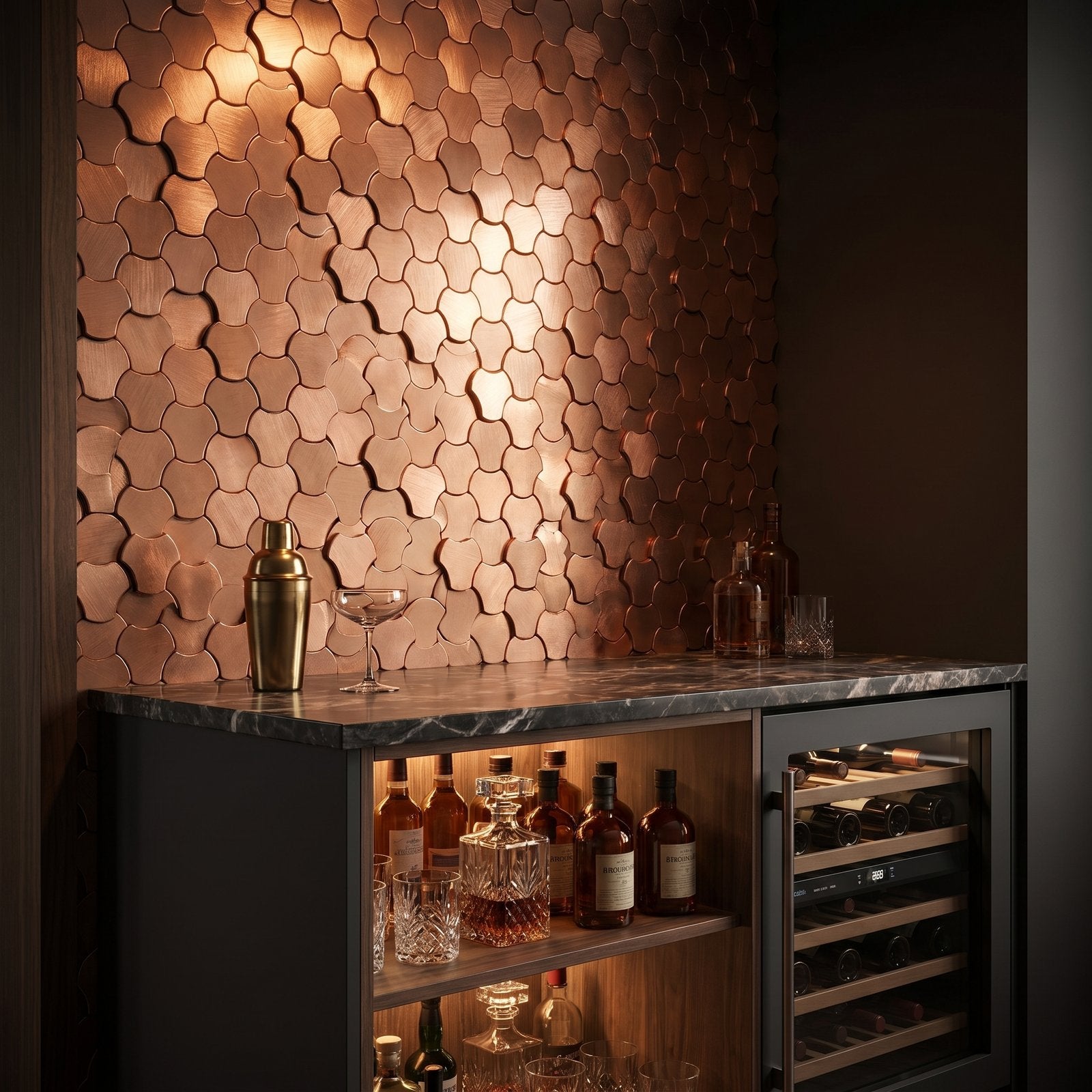 Peel and Stick Backsplash | Trefoil 3D Copper | 12.01×11.65"