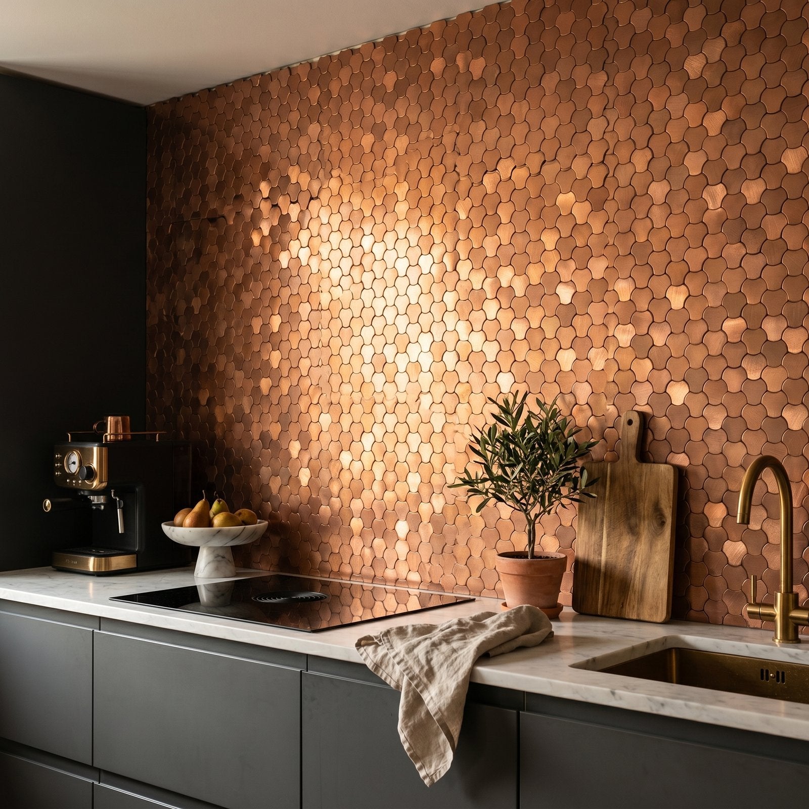 Peel and Stick Backsplash | Trefoil 3D Bronze | 12.01×11.65"