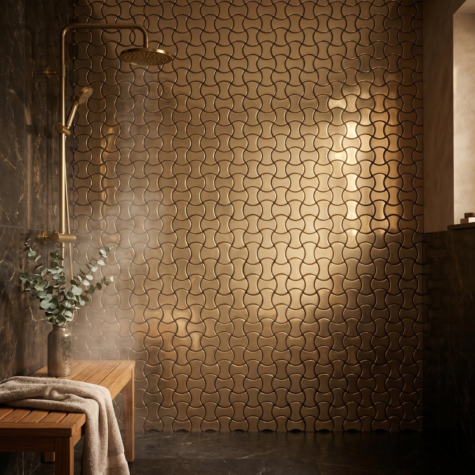 Peel and Stick Backsplash | Trefoil 3D Champagne | 12.01×11.65"