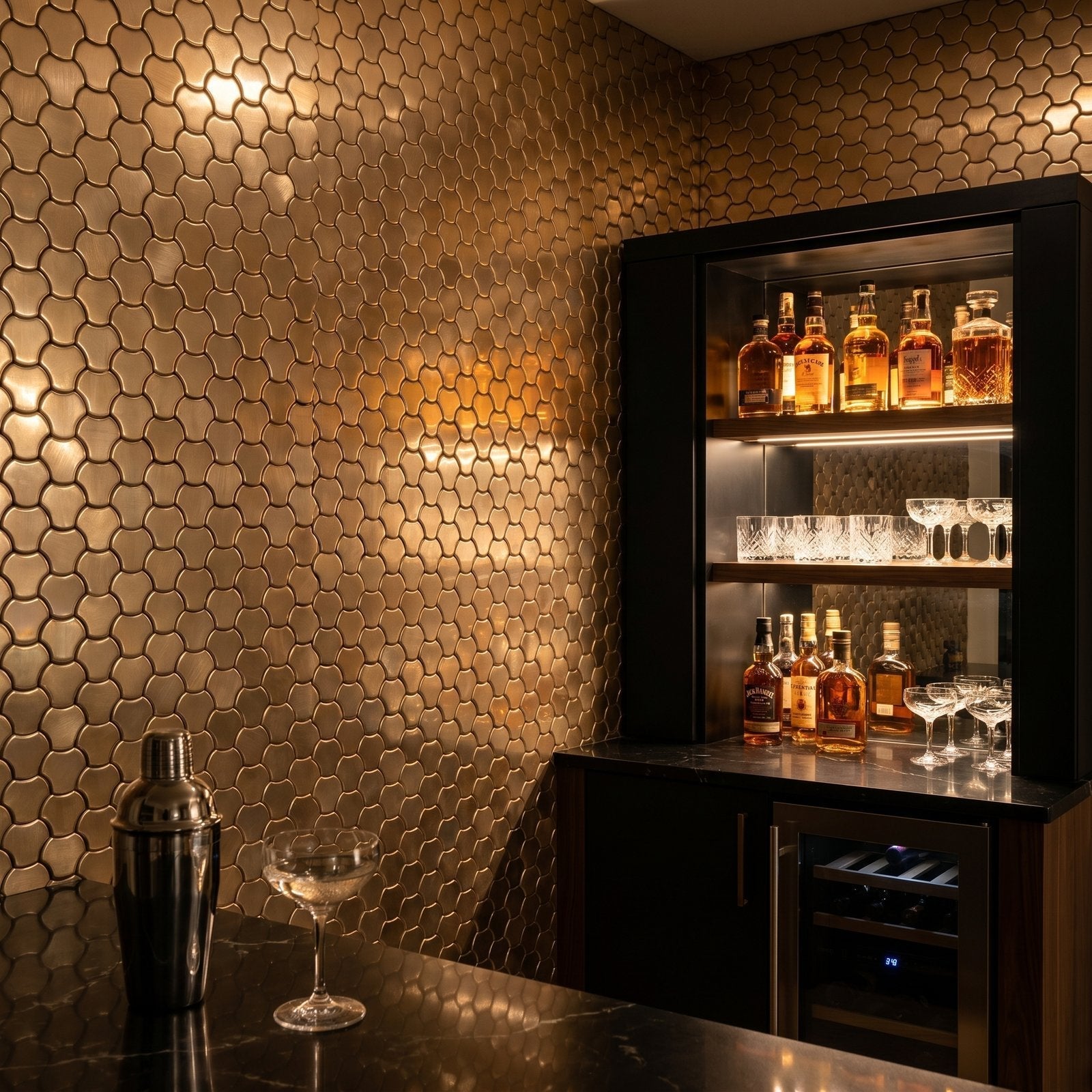 Peel and Stick Backsplash | Trefoil 3D Champagne | 12.01×11.65"