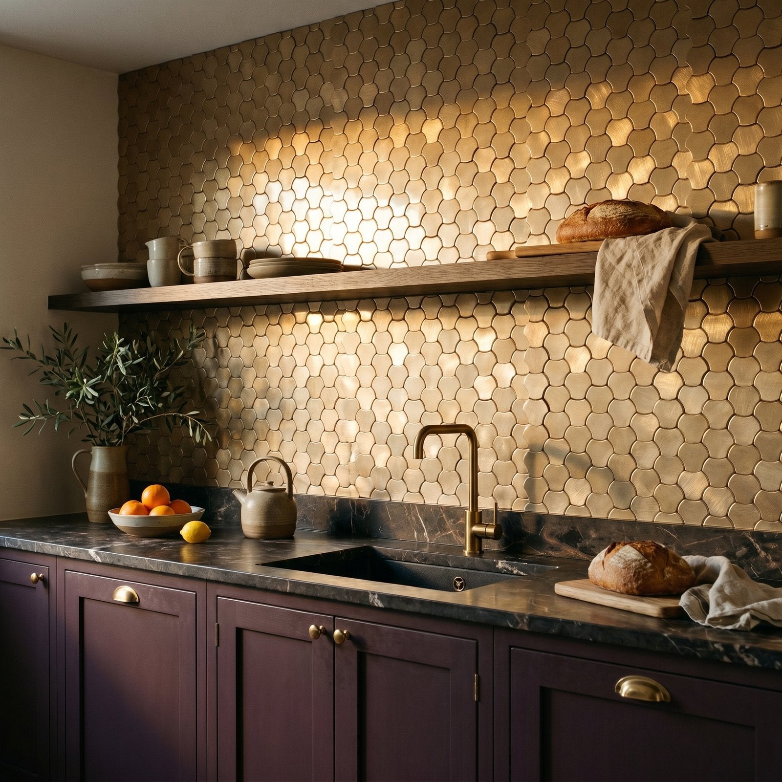 Peel and Stick Backsplash | Trefoil 3D Champagne | 12.01×11.65"