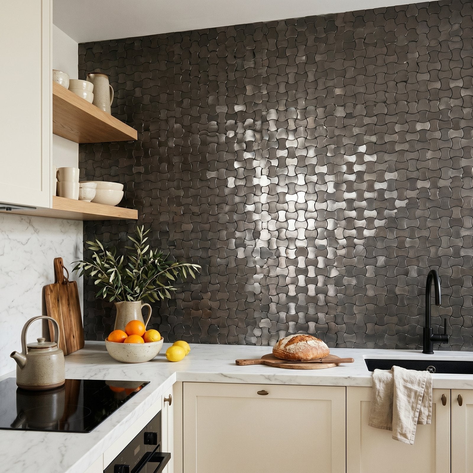 Peel and Stick Backsplash | Trefoil 3D Anthracite | 12.01×11.65"