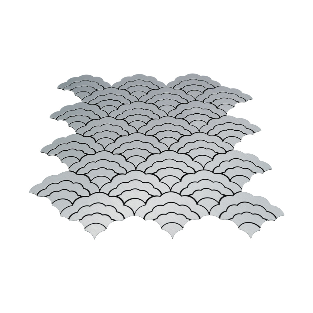 Peel and Stick Backsplash | Fan Silver | 10.55×11.06"