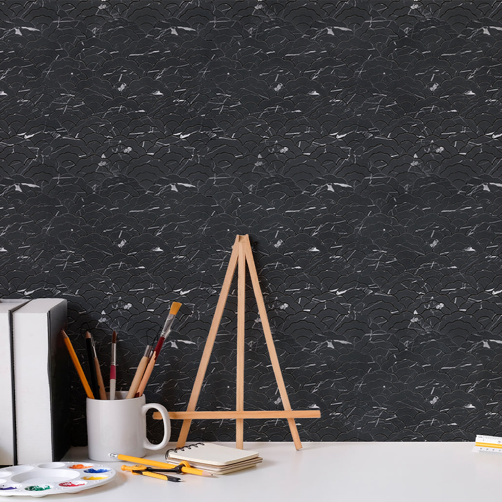 Peel and Stick Mosaic Tile | Fan Black | 10.55×11.06 in | Metal