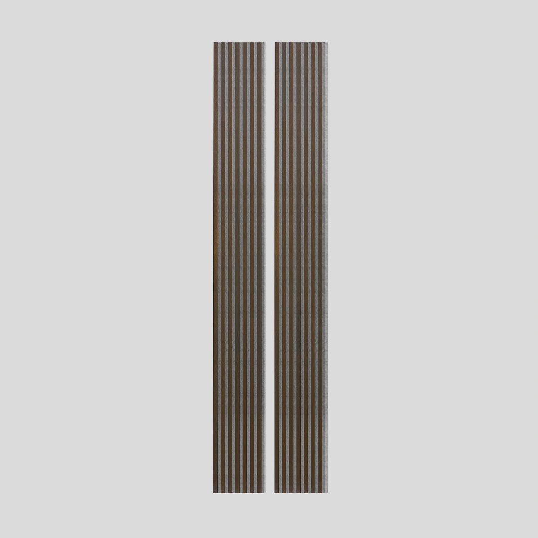 Acoustic Slat Wall Panel | Smoked Oak with Gray Felt | Premium 3-sided Wood Veneer