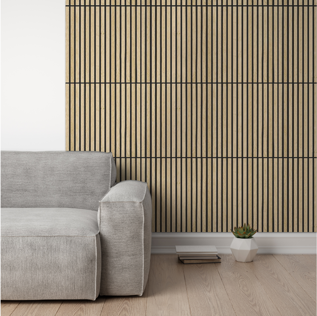 Tile (4 in a box) - Acoustic Slat Wall Panel | Natural Oak | Premium 3-sided Wood Veneer