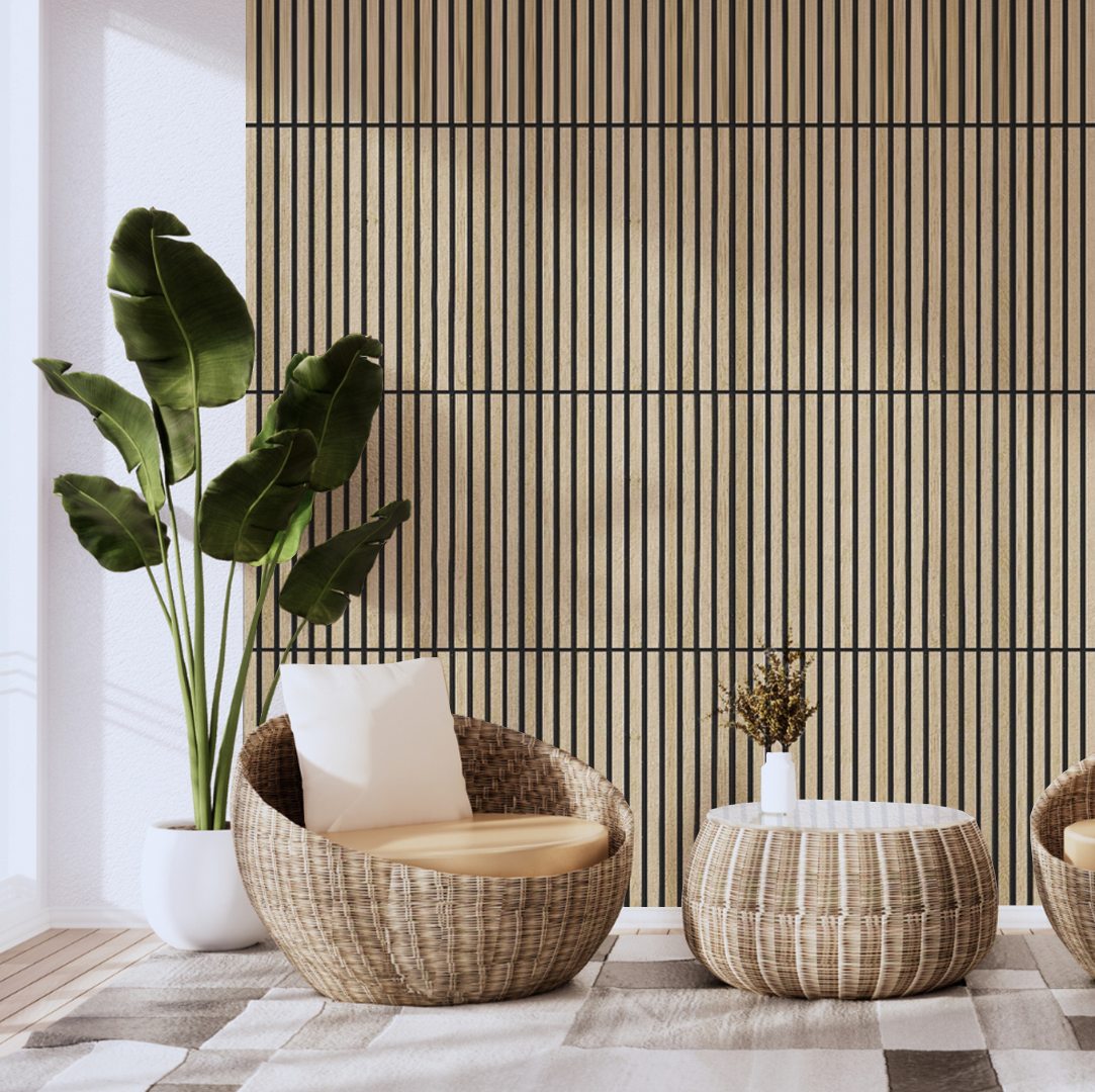 Tile (4 in a box) - Acoustic Slat Wall Panel | Natural Oak | Premium 3-sided Wood Veneer