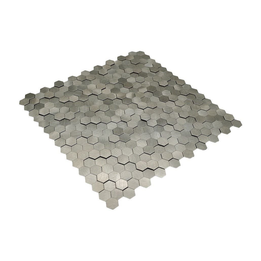 Peel and Stick Backsplash | Mini Hexagon 3D Silver | 11.73×12.09"