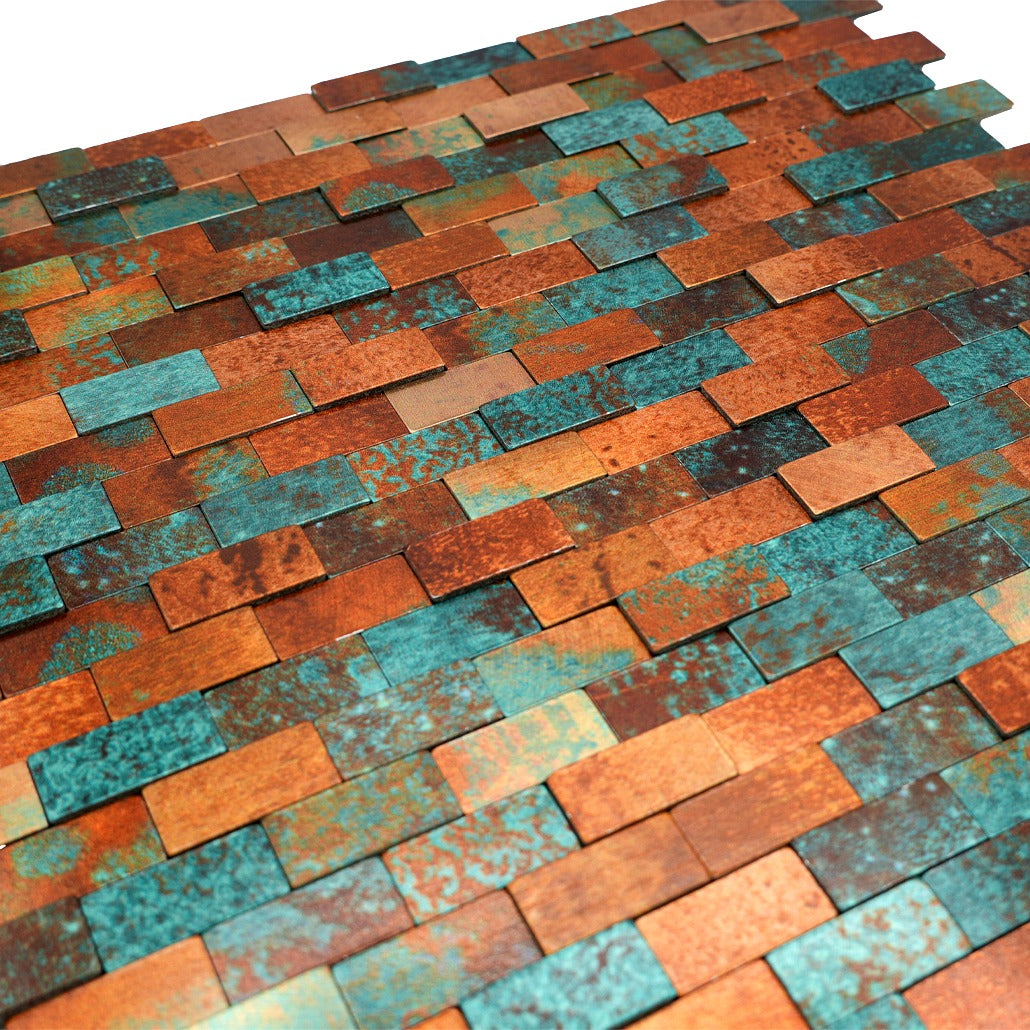 Peel and Stick Backsplash | Brick 3D Patina Copper | 11.73×11.81"
