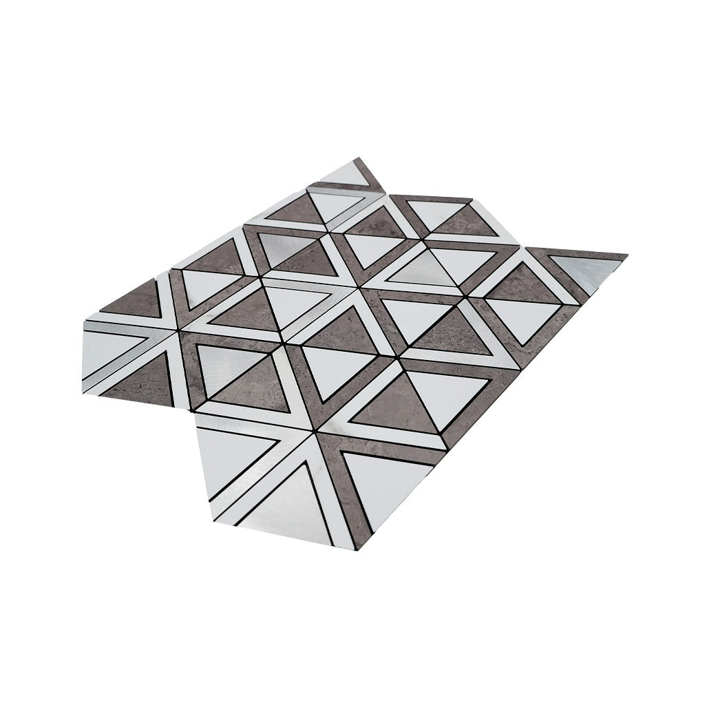 Peel and Stick Backsplash | Triangle Gray White-Silver | 11.3×13.03"