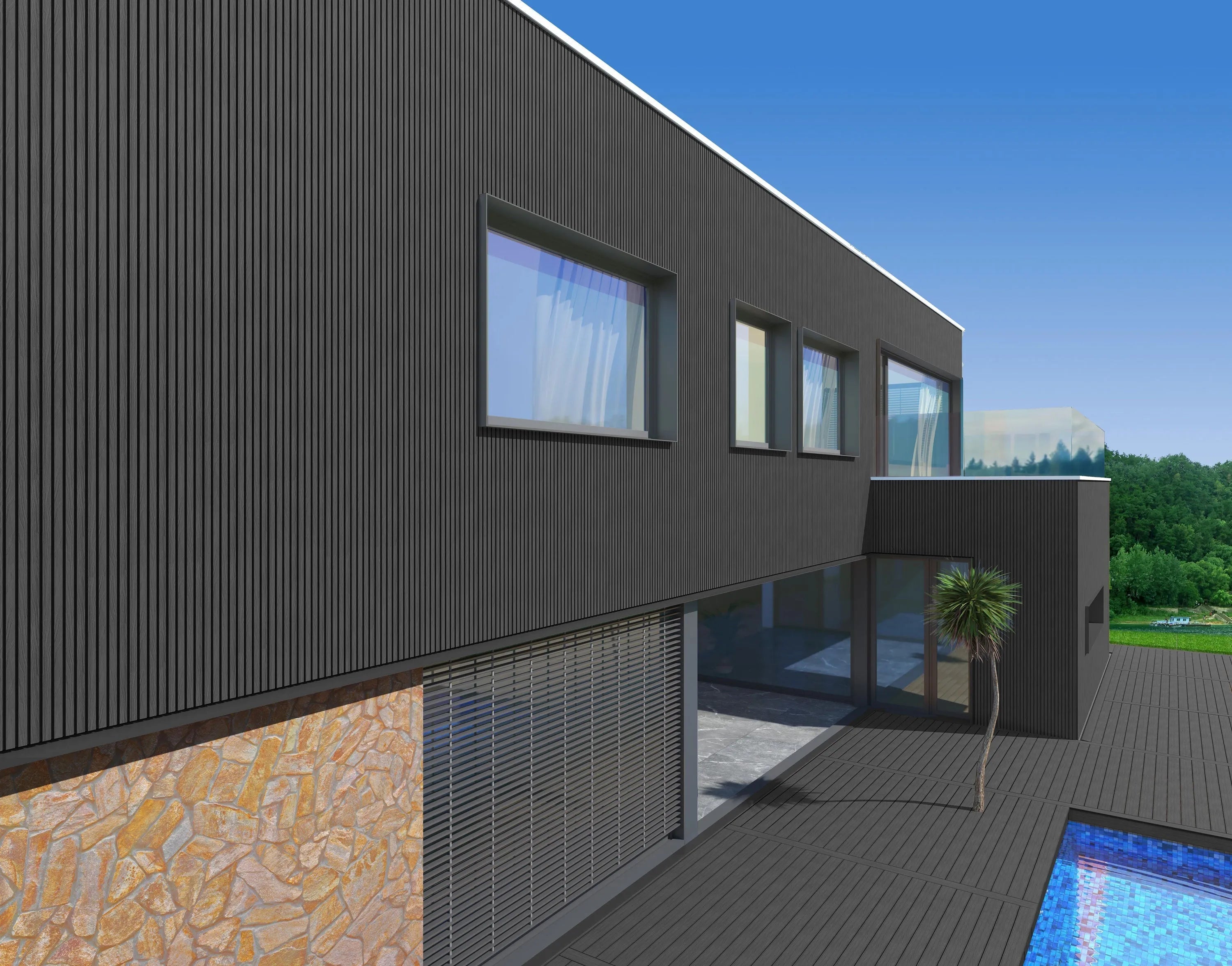 Exterior Wall Panel Black 94.5" | Garden | 3D Wood Grain