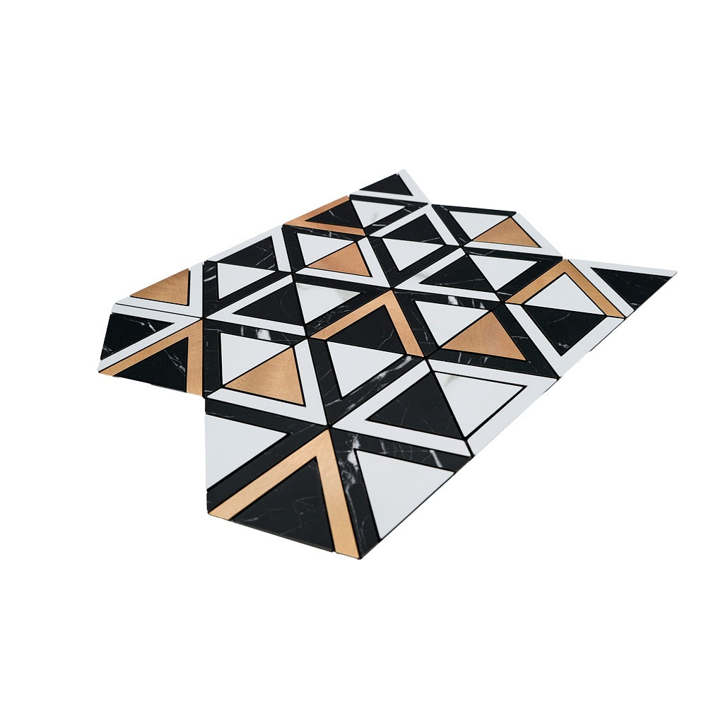 Peel and Stick Backsplash | Triangle Black White-Gold | 11.3×13.03"
