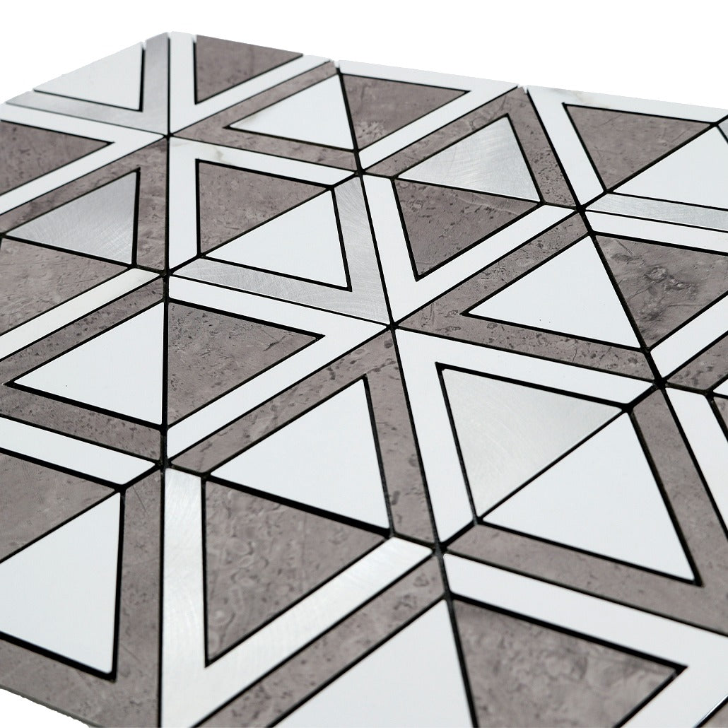 Peel and Stick Backsplash | Triangle Gray White-Silver | 11.3×13.03"