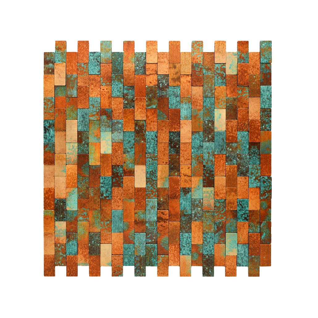 Peel and Stick Backsplash | Brick 3D Patina Copper | 11.73×11.81"