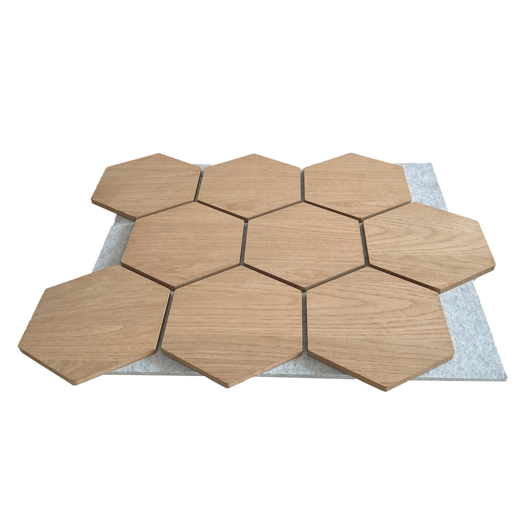 Hexagon Acoustic Panel | Natural Oak with Gray Felt 32 Inch (4 Panels per Box) | Wall Decor