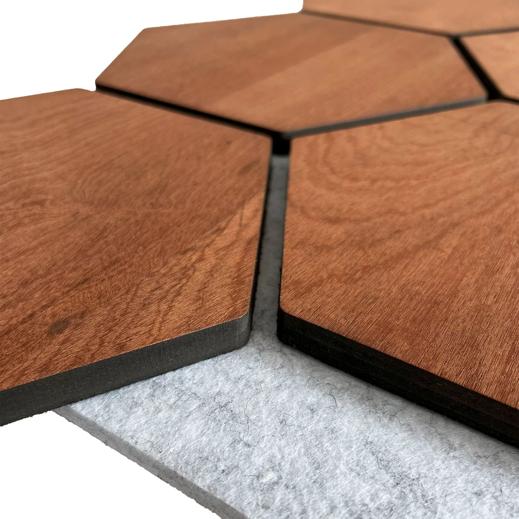 Hexagon Acoustic Panel | Smoked Oak with Gray Felt 32 Inch (4 Panels per Box) | Wall Decor