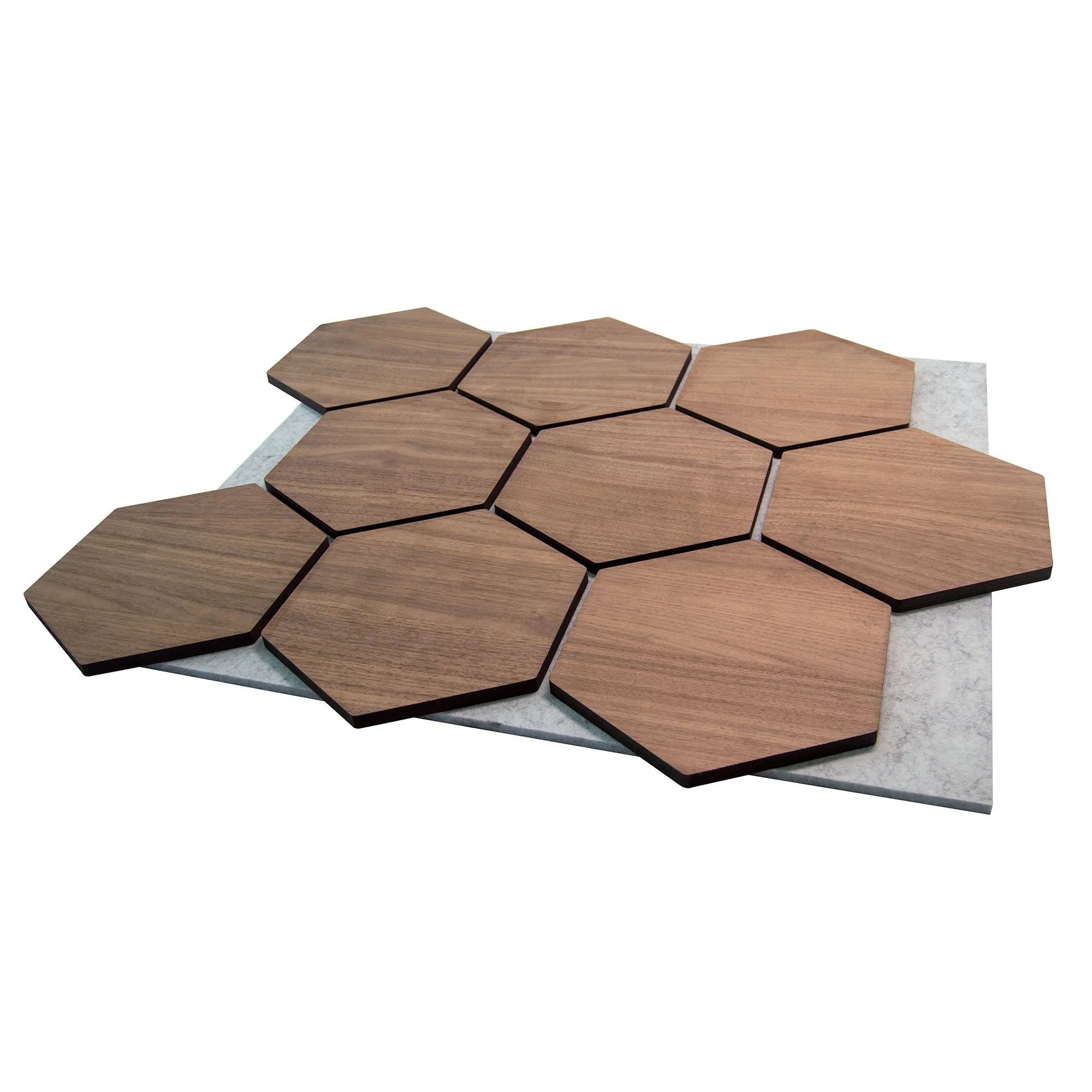 Hexagon Acoustic Panel | Walnut with Gray Felt 32 Inch (4 Panels per Box) | Wall Decor