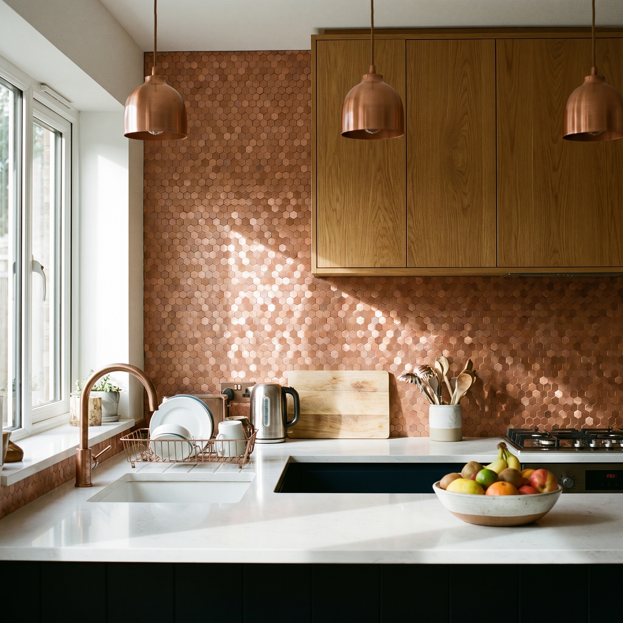 Peel and Stick Backsplash | Mini Hexagon 3D Copper | 11.73×12.09"