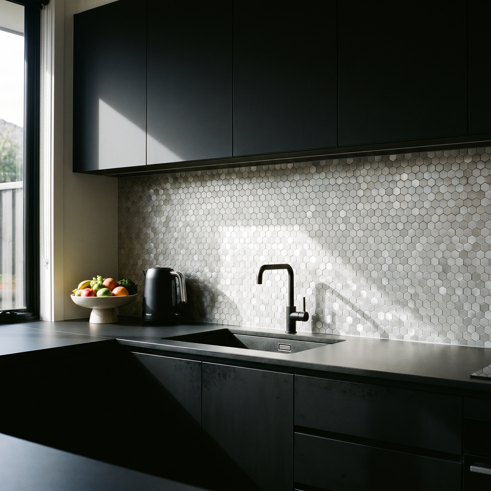 Peel and Stick Backsplash | Mini Hexagon 3D Silver | 11.73×12.09"