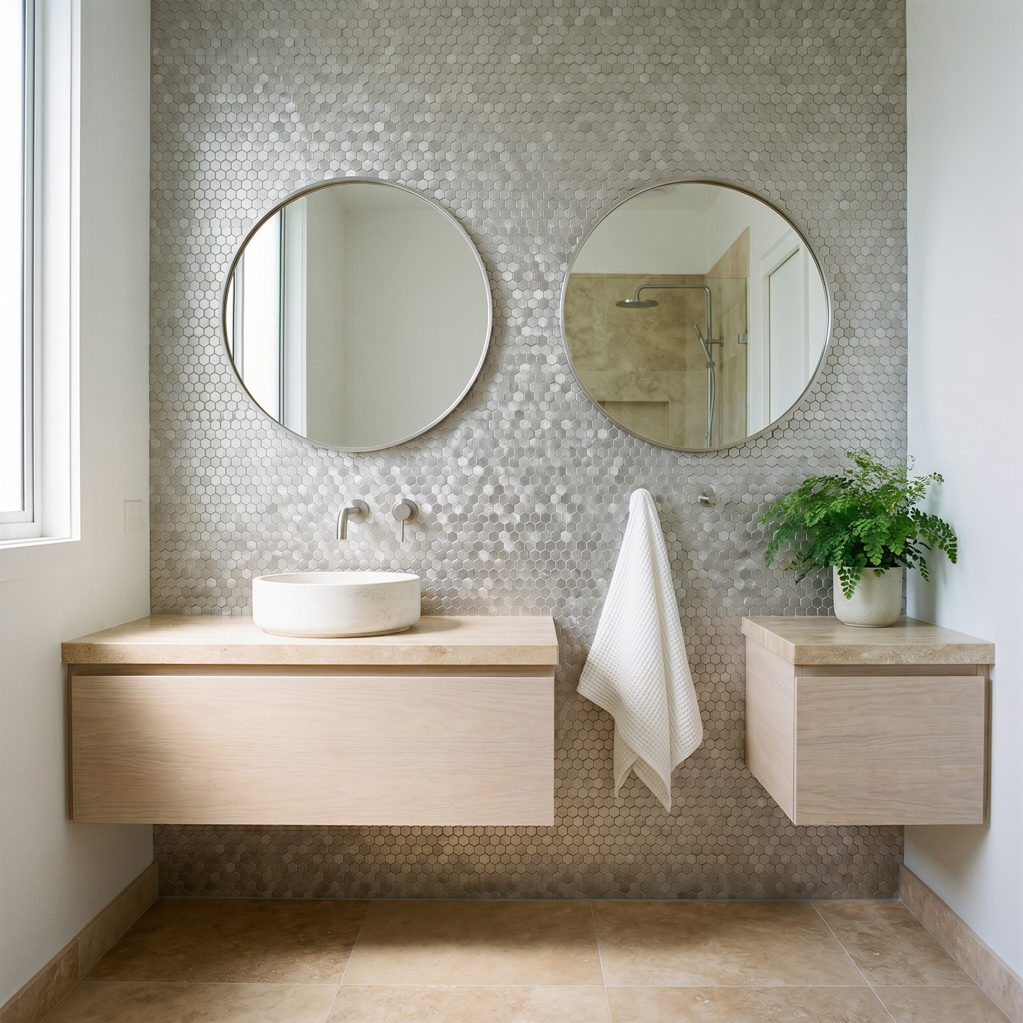 Peel and Stick Backsplash | Mini Hexagon 3D Silver | 11.73×12.09"