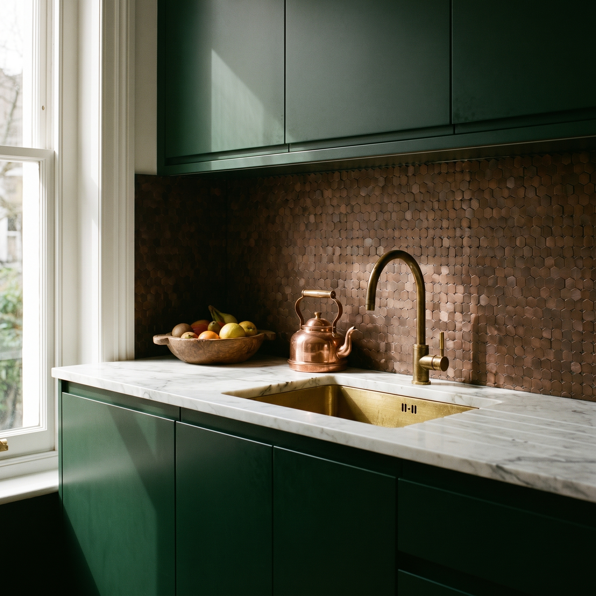 Peel and Stick Backsplash | Mini Hexagon 3D Dark Copper | 11.73×12.09"
