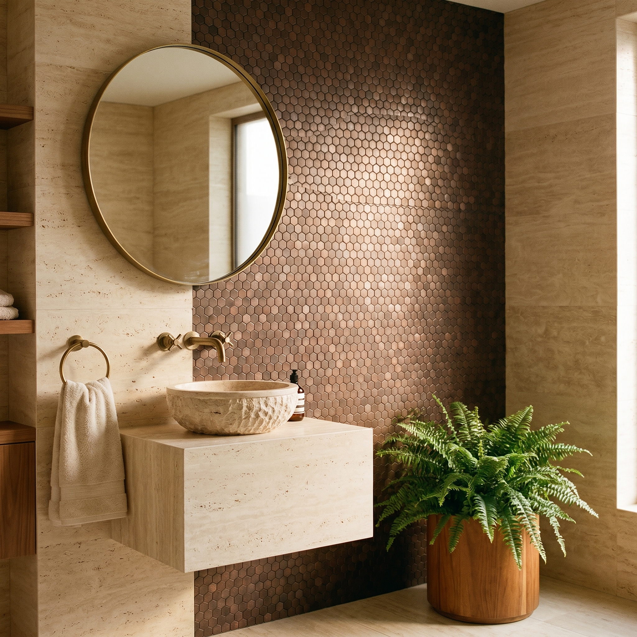 Peel and Stick Backsplash | Mini Hexagon 3D Dark Copper | 11.73×12.09"