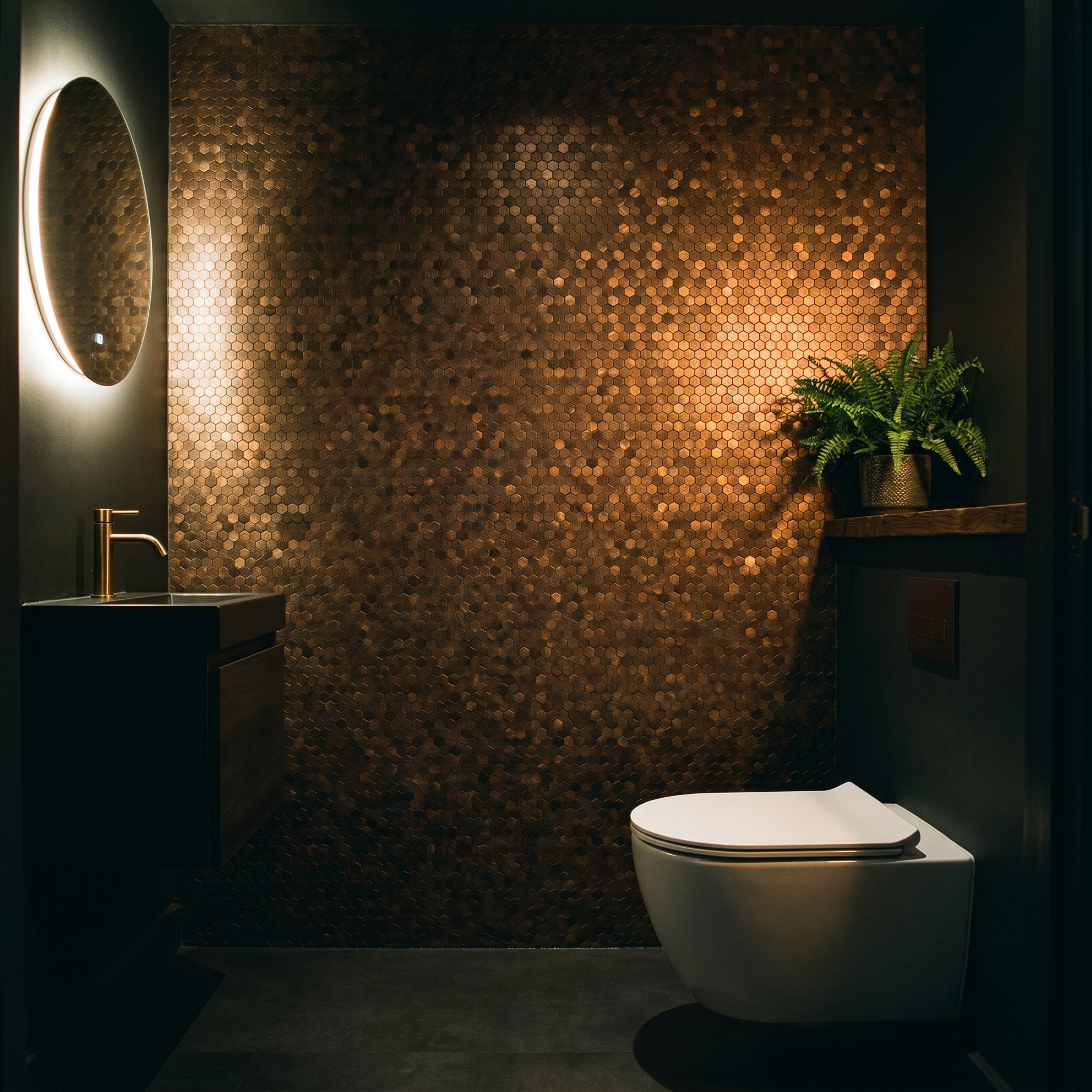 Peel and Stick Backsplash | Mini Hexagon 3D Dark Copper | 11.73×12.09"