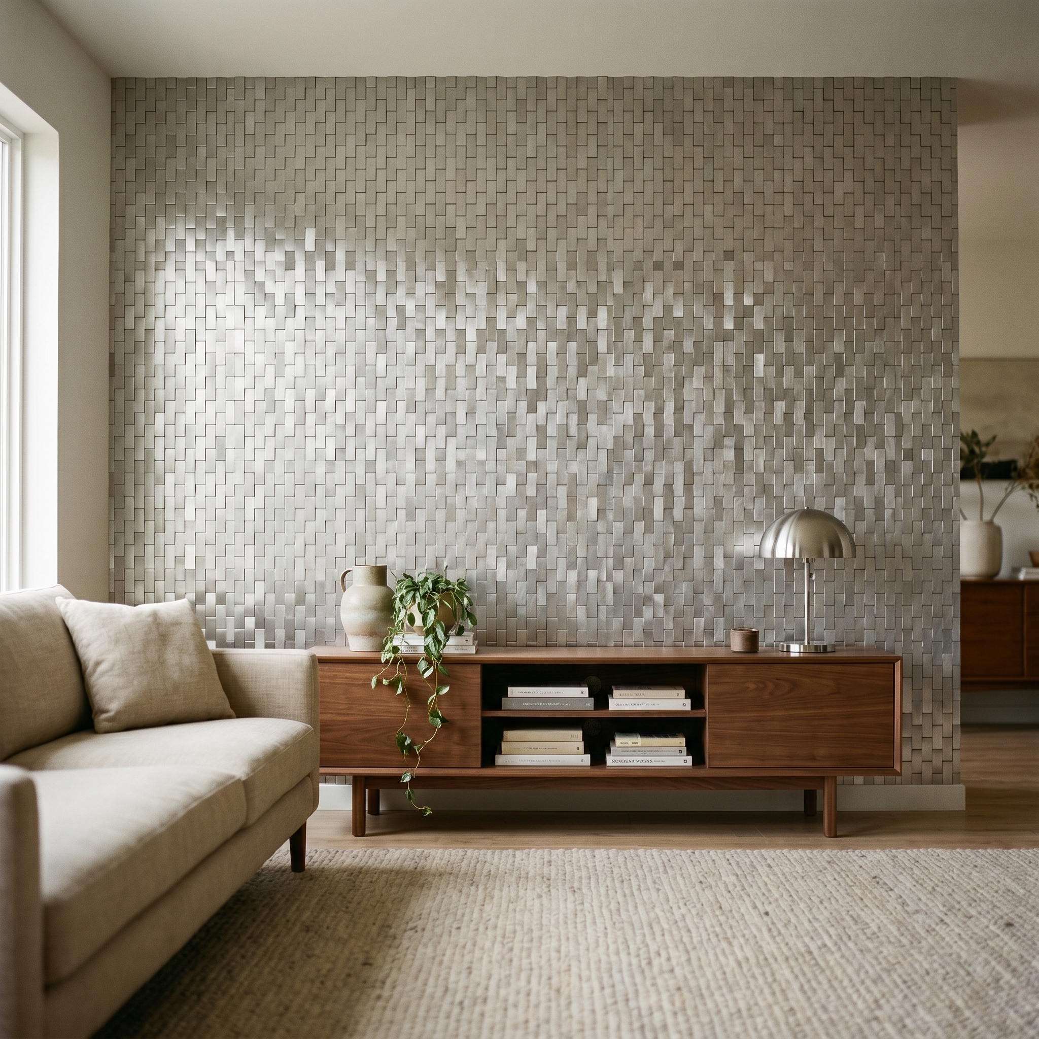Peel and Stick Backsplash | Brick 3D Silver | 11.73×11.81"
