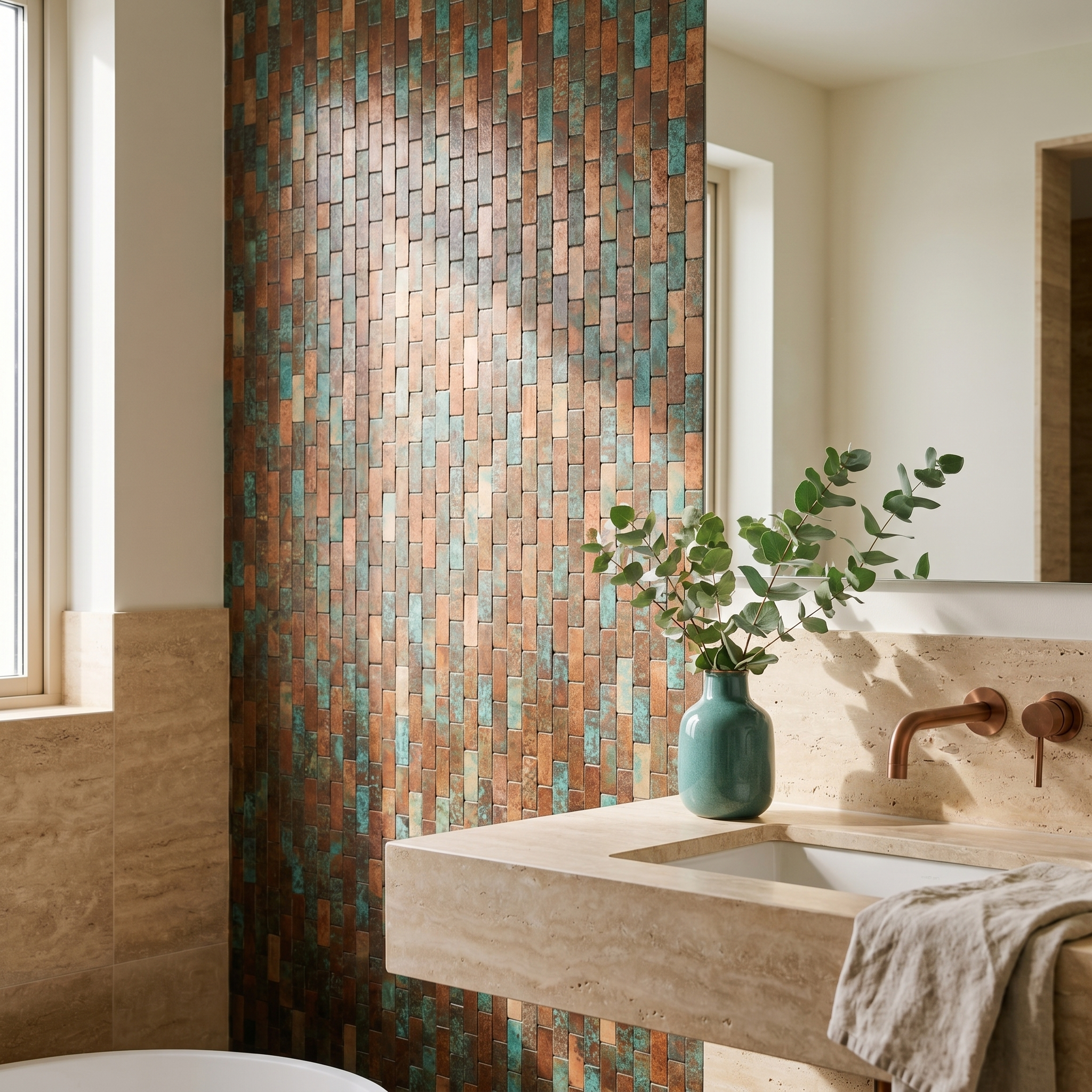 Peel and Stick Backsplash | Brick 3D Patina Copper | 11.73×11.81"