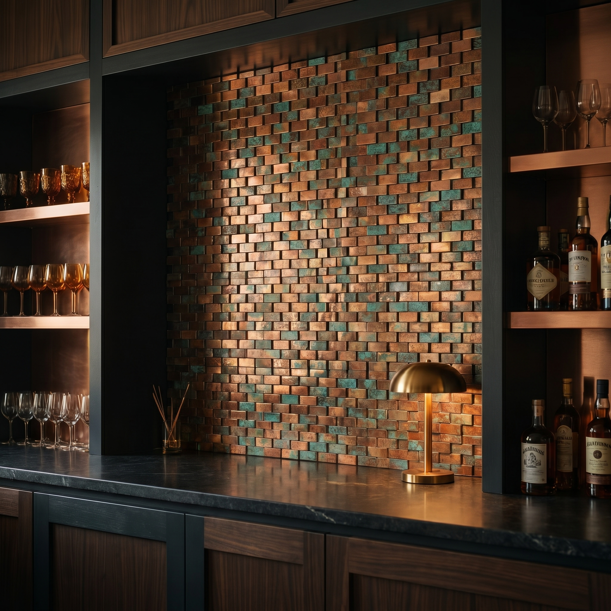 Peel and Stick Backsplash | Brick 3D Patina Copper | 11.73×11.81"