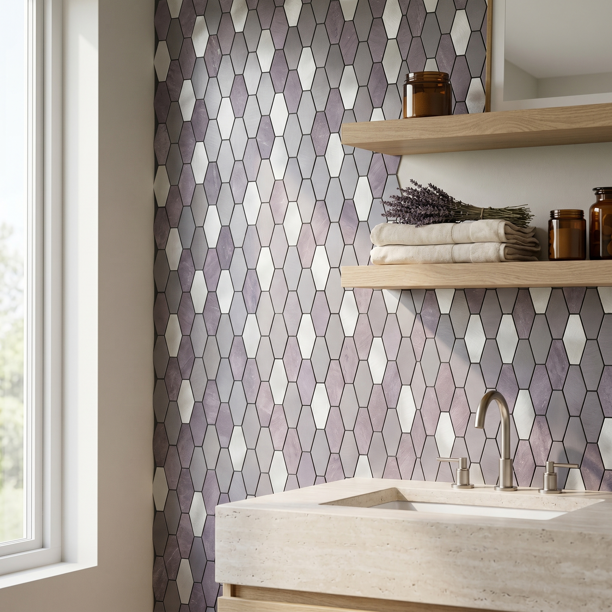 Peel and Stick Backsplash | Picket Purple | 11.81×11.81"