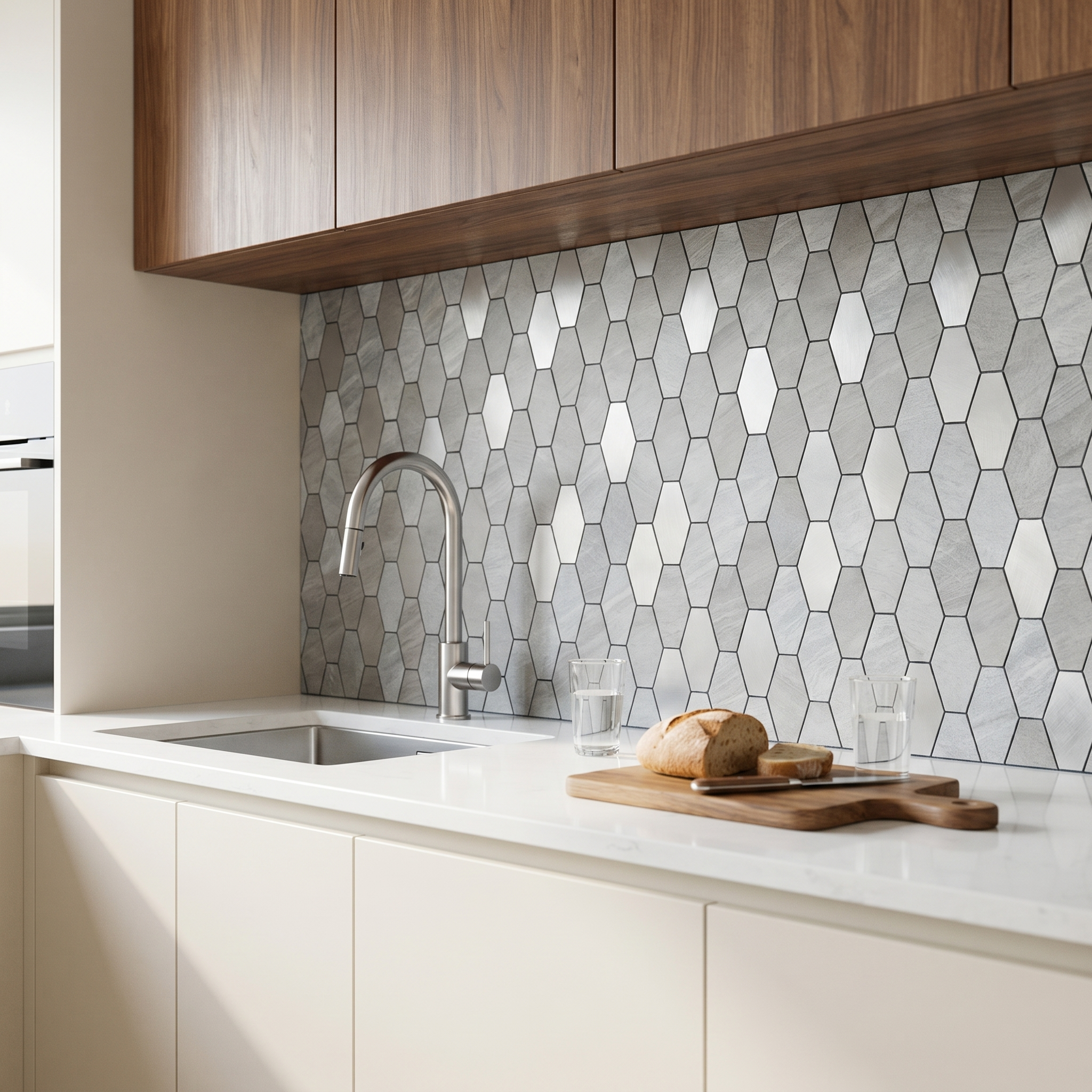 Peel and Stick Backsplash | Picket Silver | 11.81×11.81"