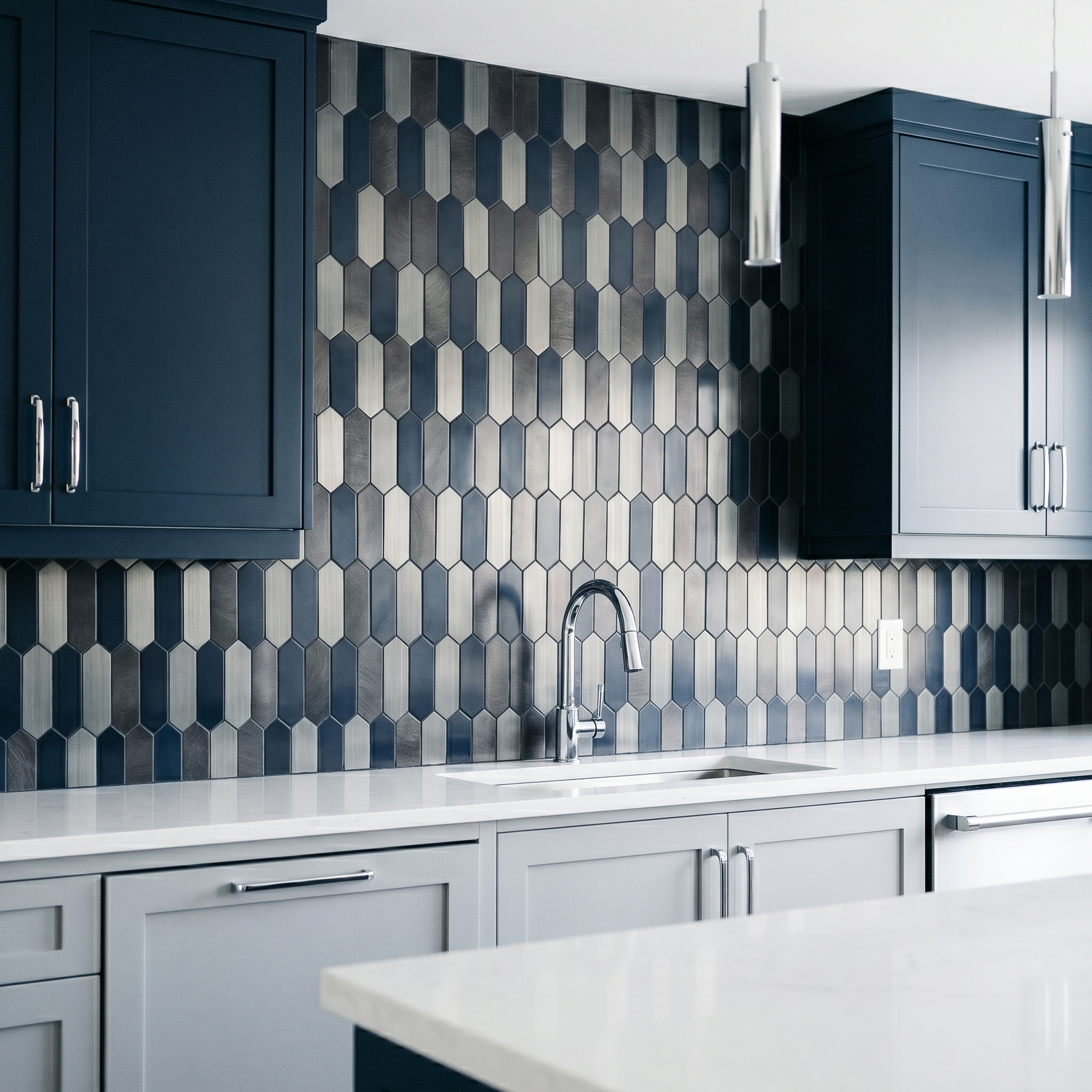 Peel and Stick Backsplash | Picket Blue | 11.1×10.75"