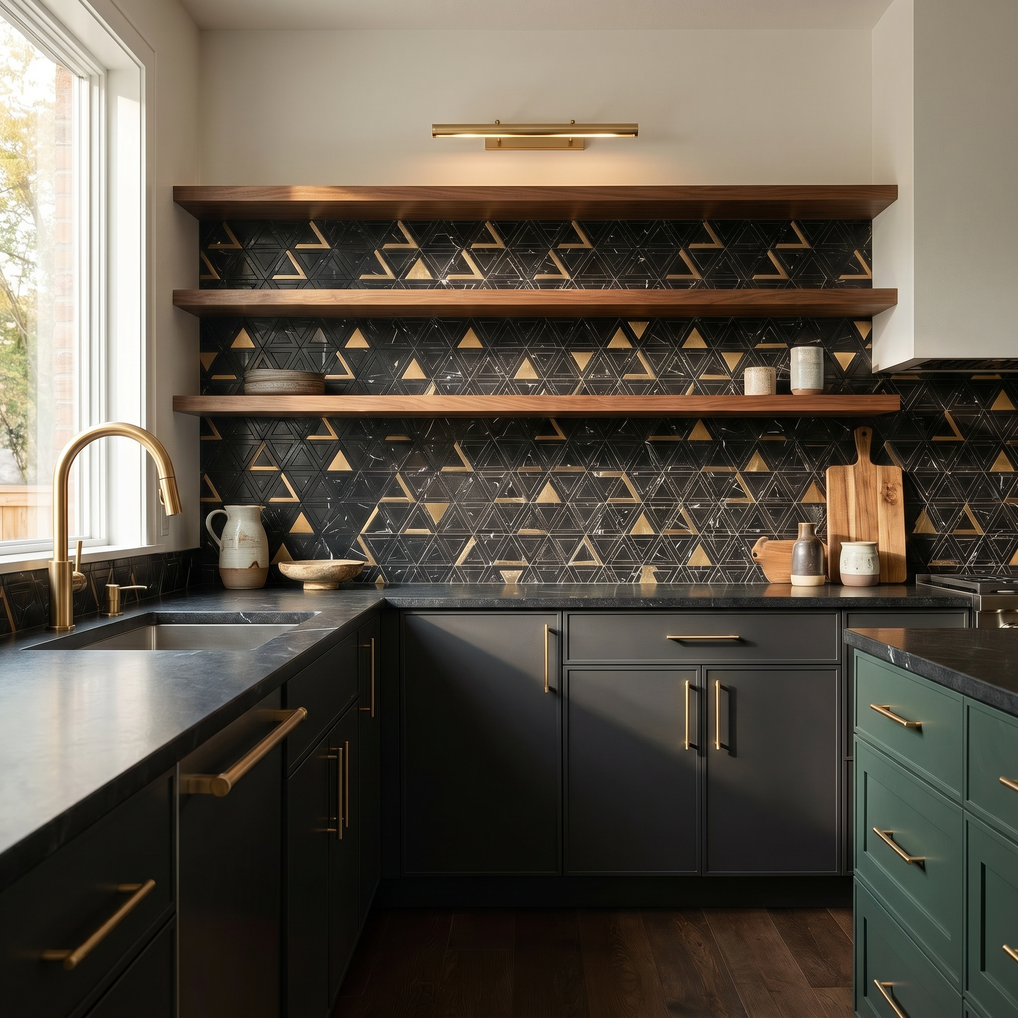 Peel and Stick Backsplash | Triangle Black Gold | 11.3×13.03"