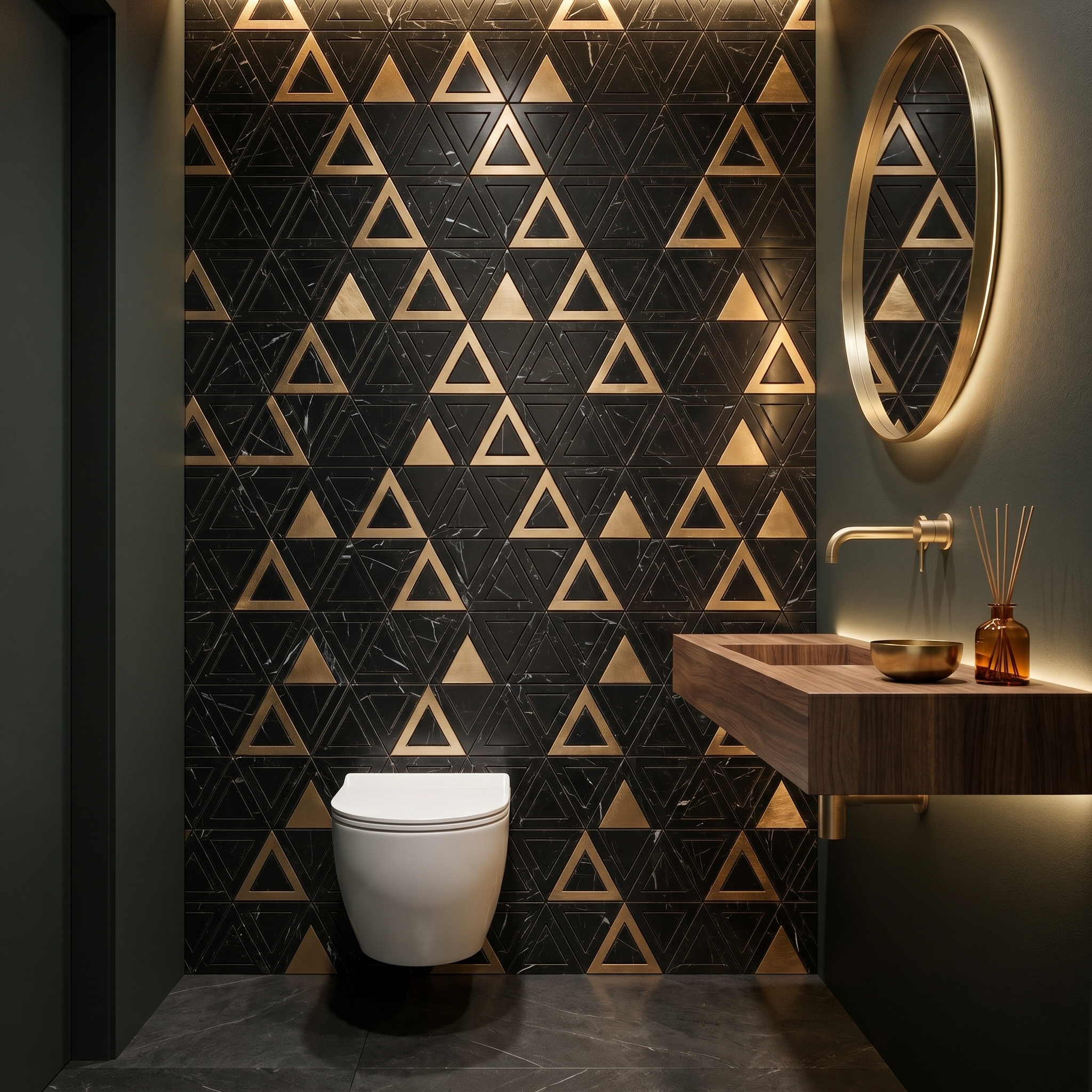Peel and Stick Backsplash | Triangle Black Gold | 11.3×13.03"
