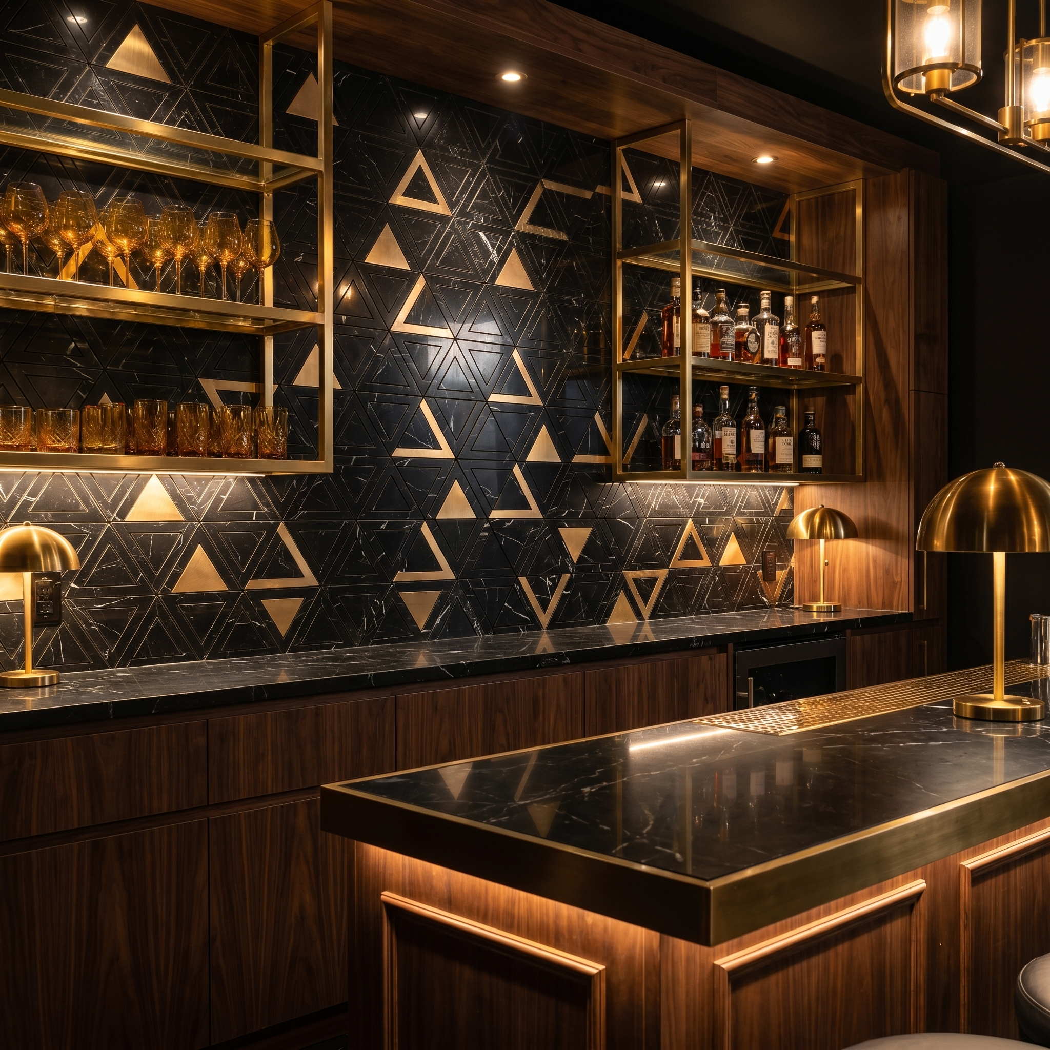 Peel and Stick Backsplash | Triangle Black Gold | 11.3×13.03"