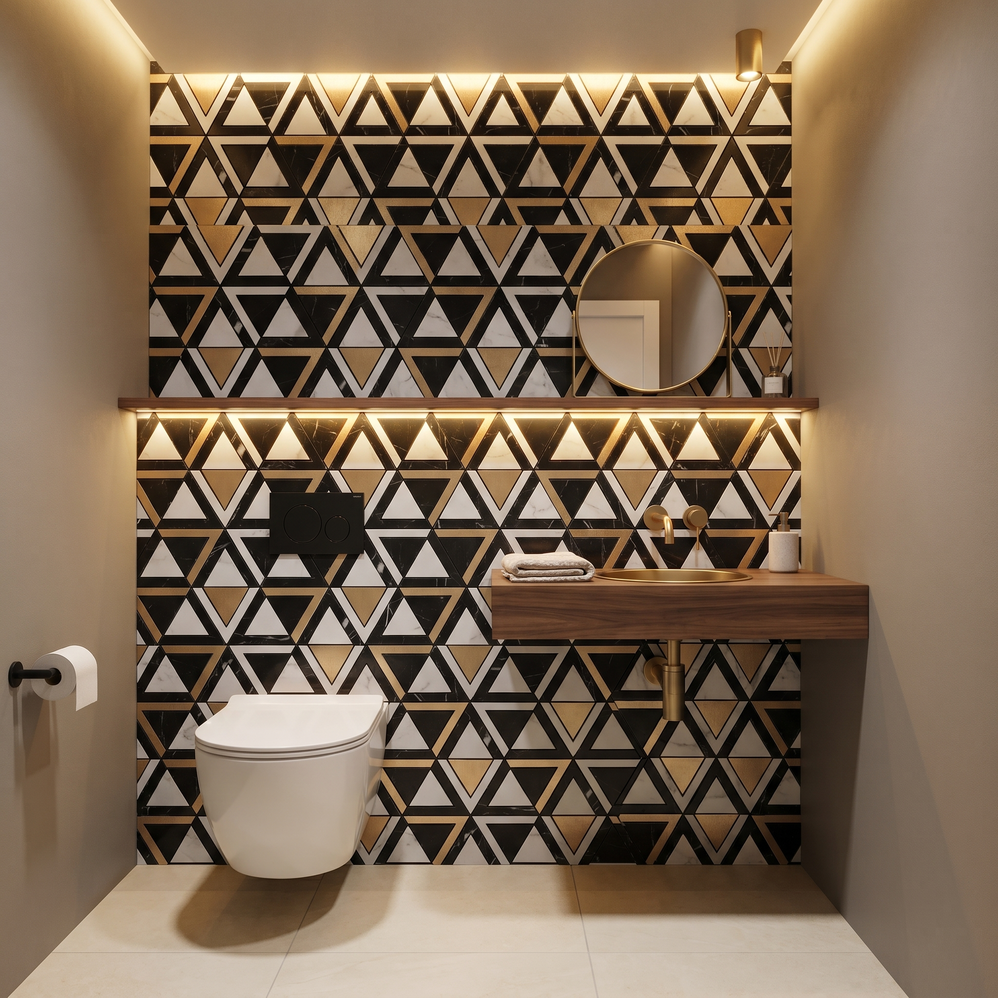 Peel and Stick Backsplash | Triangle Black White-Gold | 11.3×13.03"