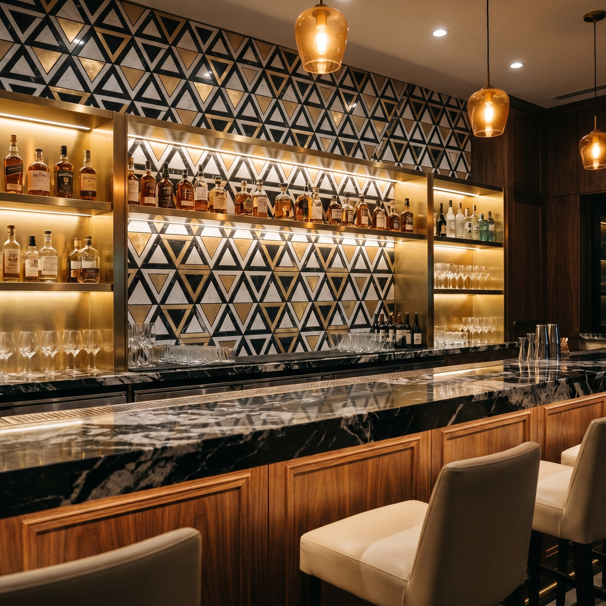 Peel and Stick Backsplash | Triangle Black White-Gold | 11.3×13.03"