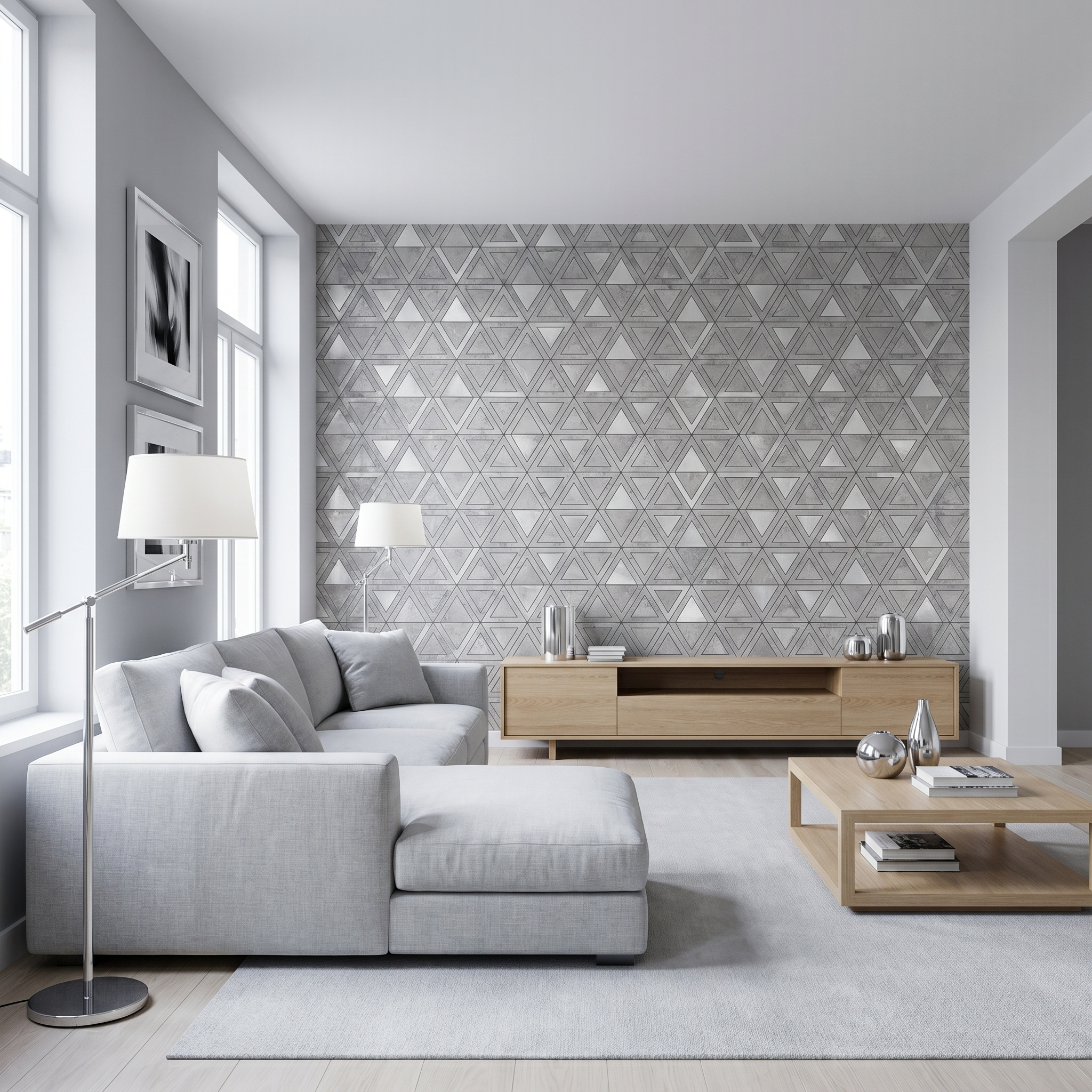 Peel and Stick Backsplash | Triangle Gray Silver | 11.3×13.03"