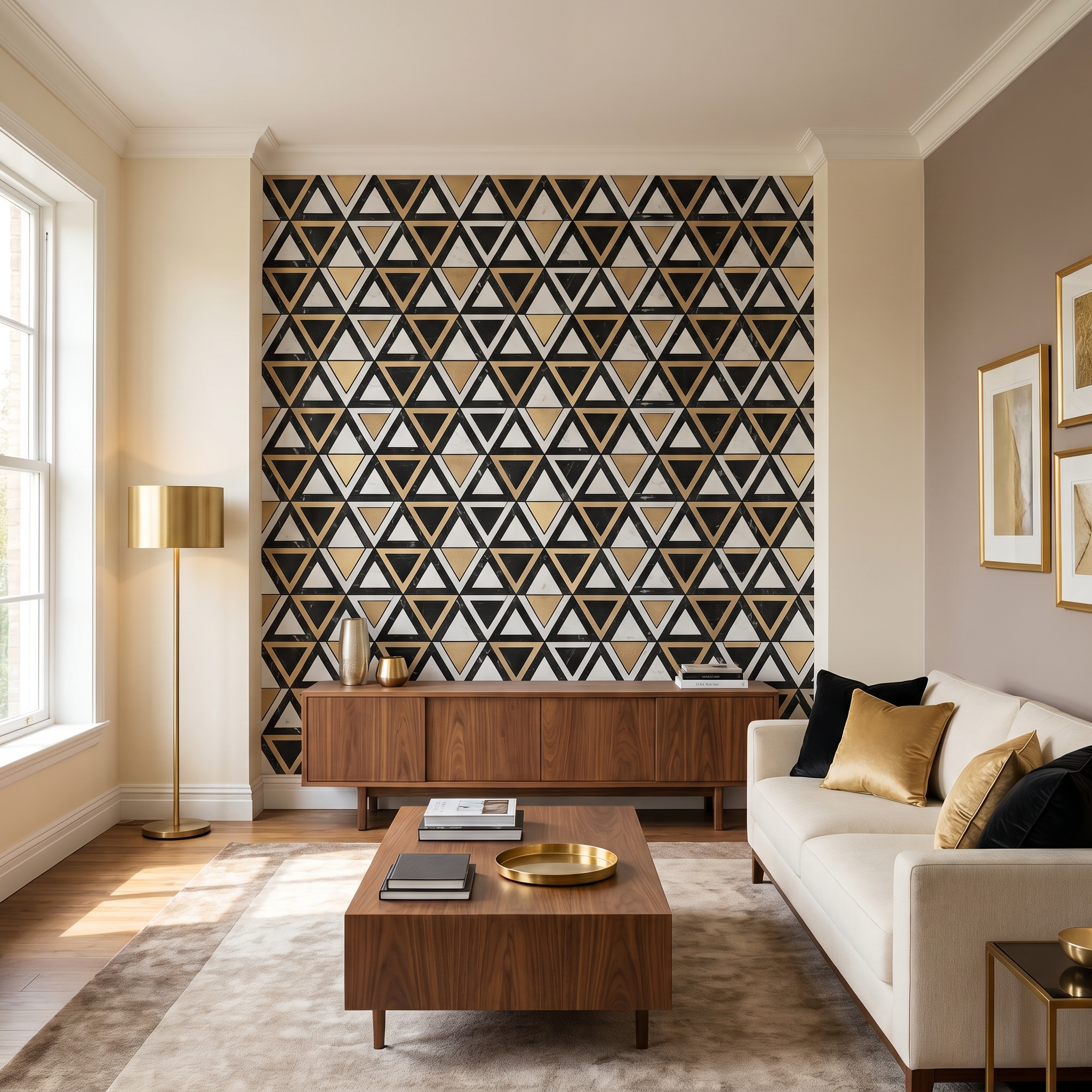 Peel and Stick Backsplash | Triangle Black White-Gold | 11.3×13.03"