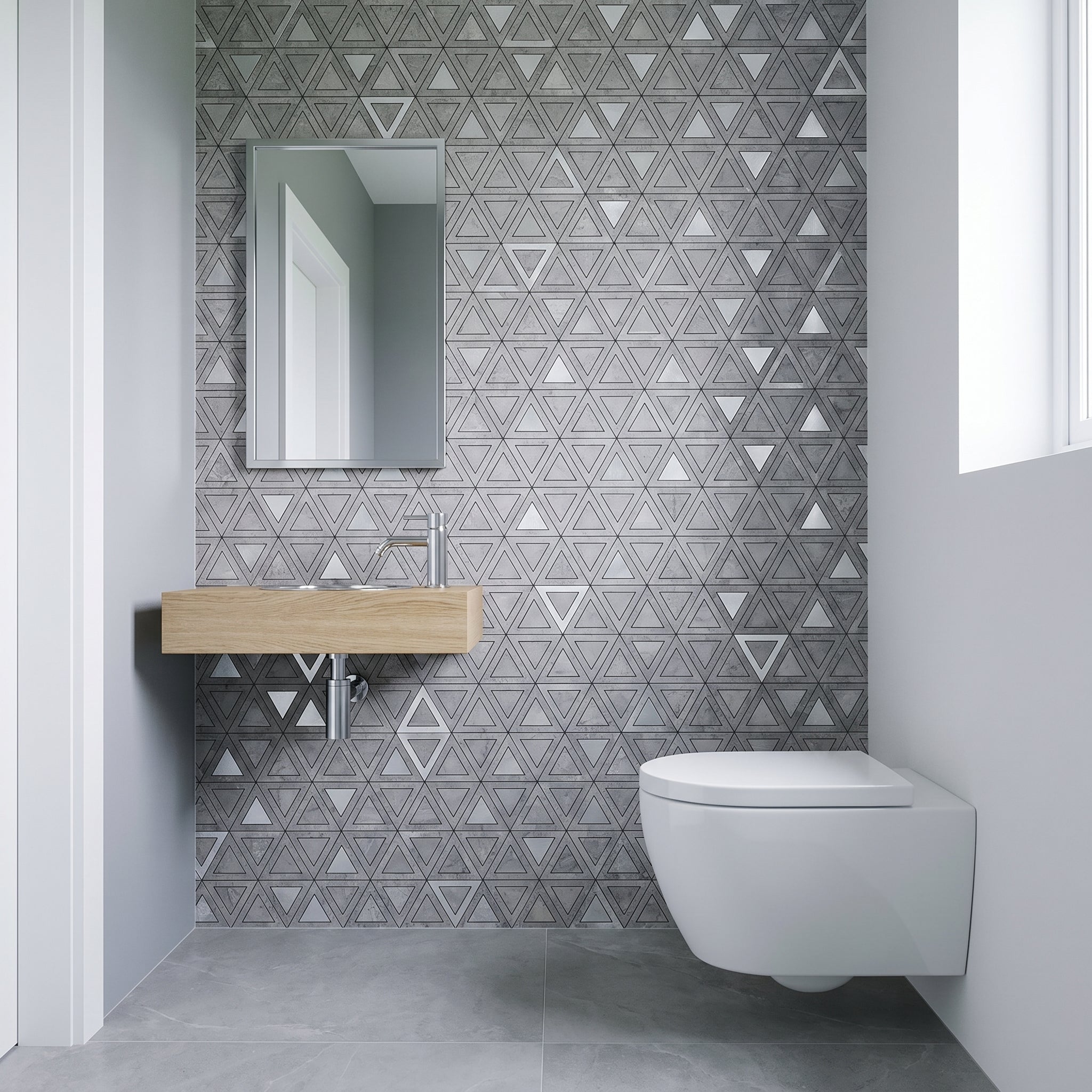 Peel and Stick Backsplash | Triangle Gray Silver | 11.3×13.03"