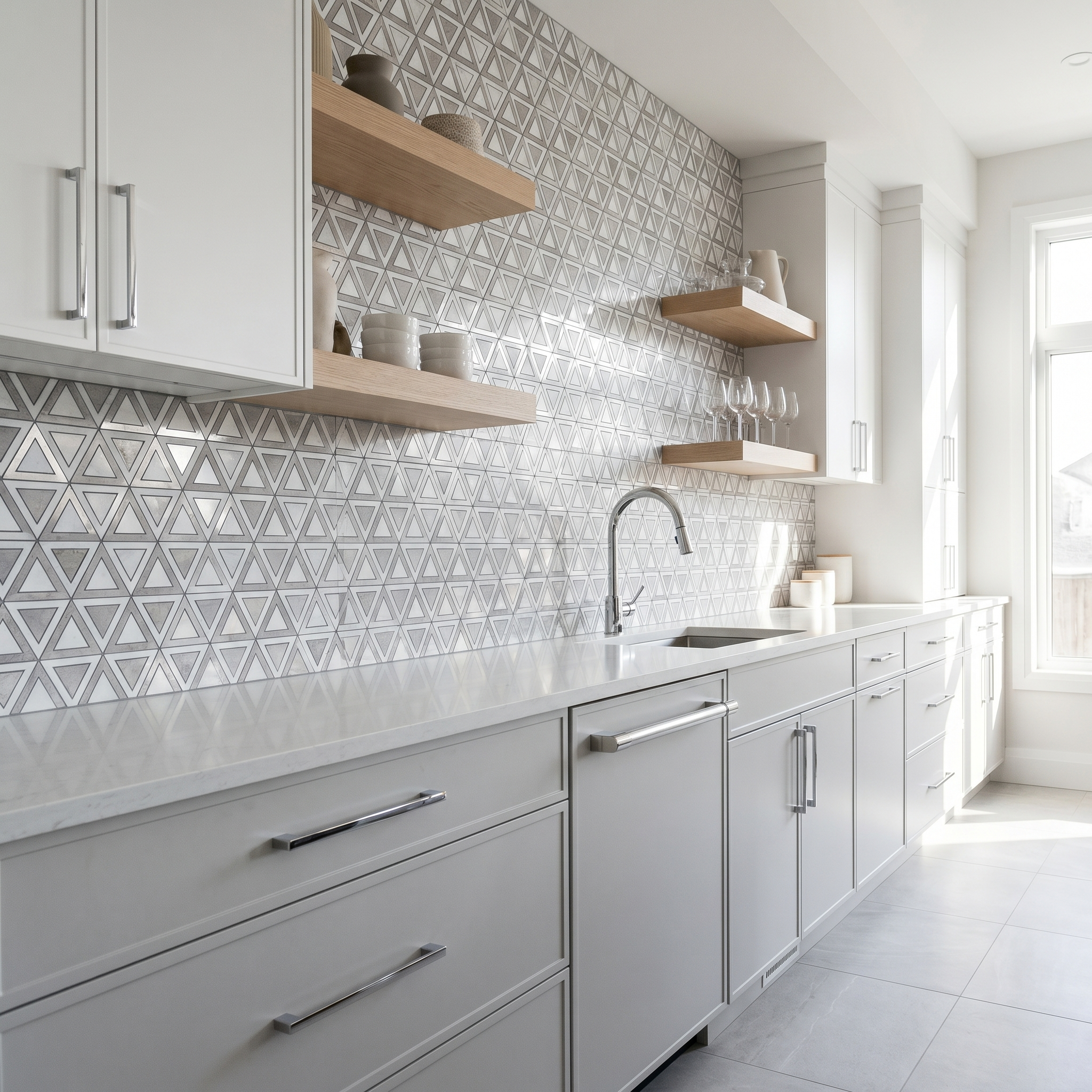 Peel and Stick Backsplash | Triangle Gray White-Silver | 11.3×13.03"