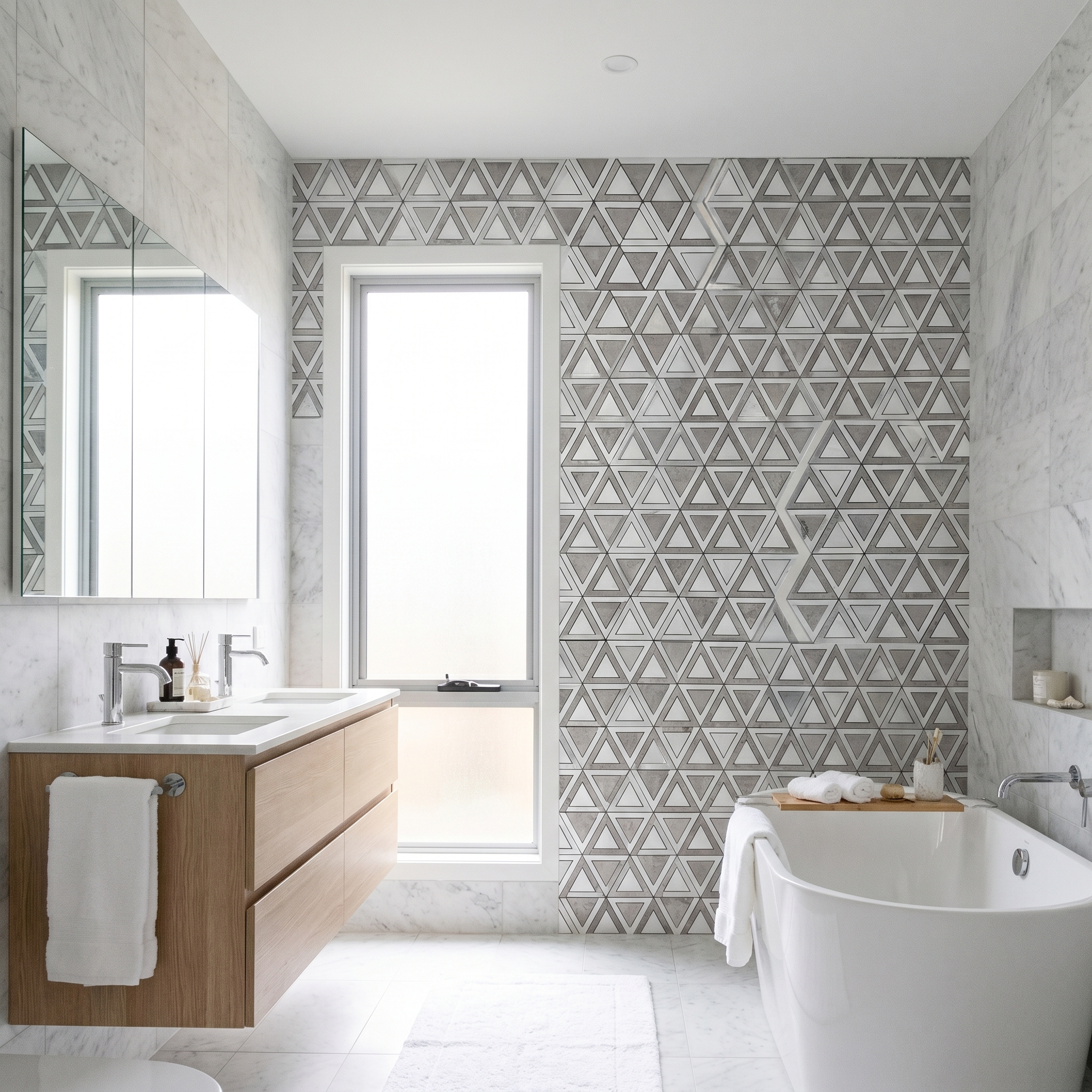 Peel and Stick Backsplash | Triangle Gray White-Silver | 11.3×13.03"
