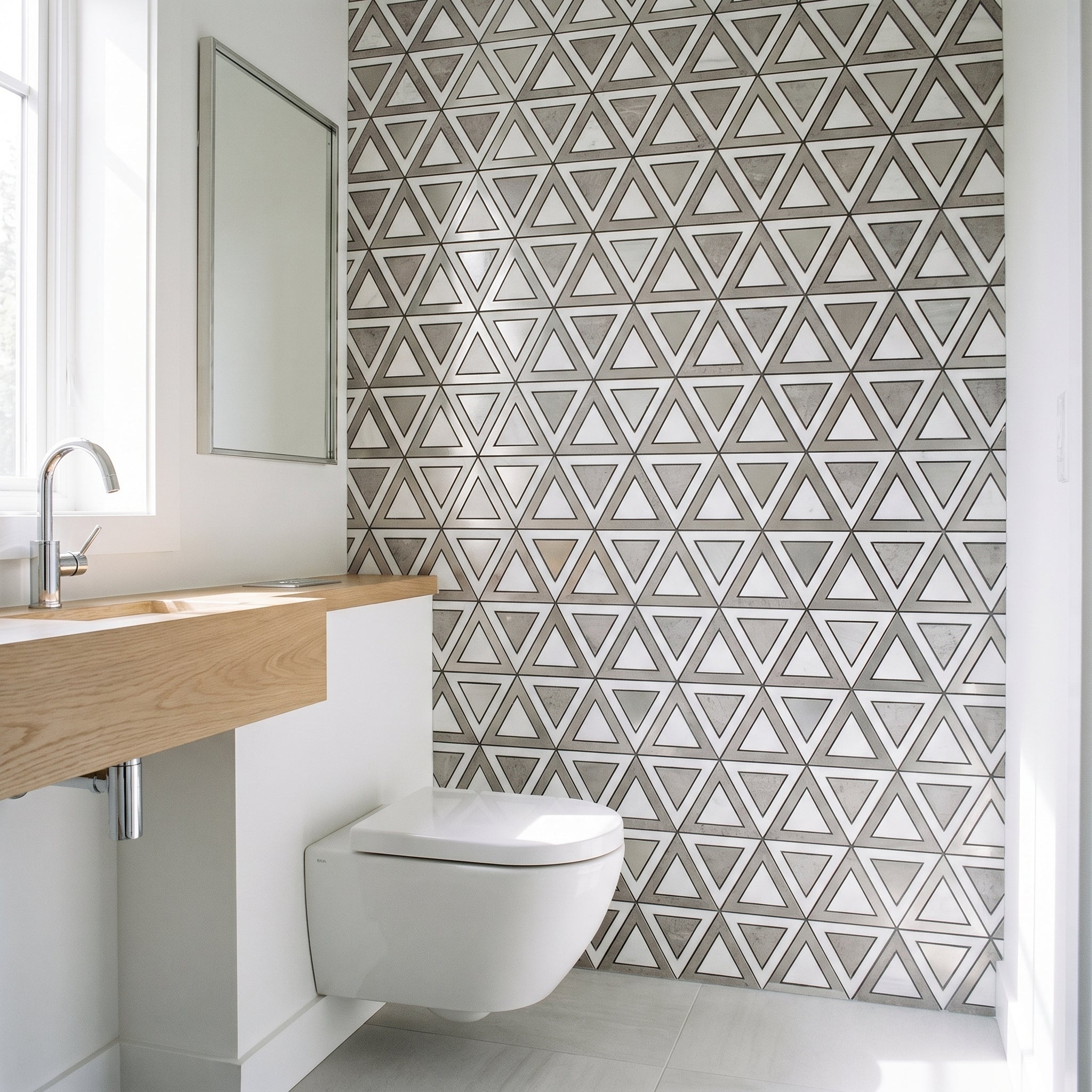 Peel and Stick Backsplash | Triangle Gray White-Silver | 11.3×13.03"