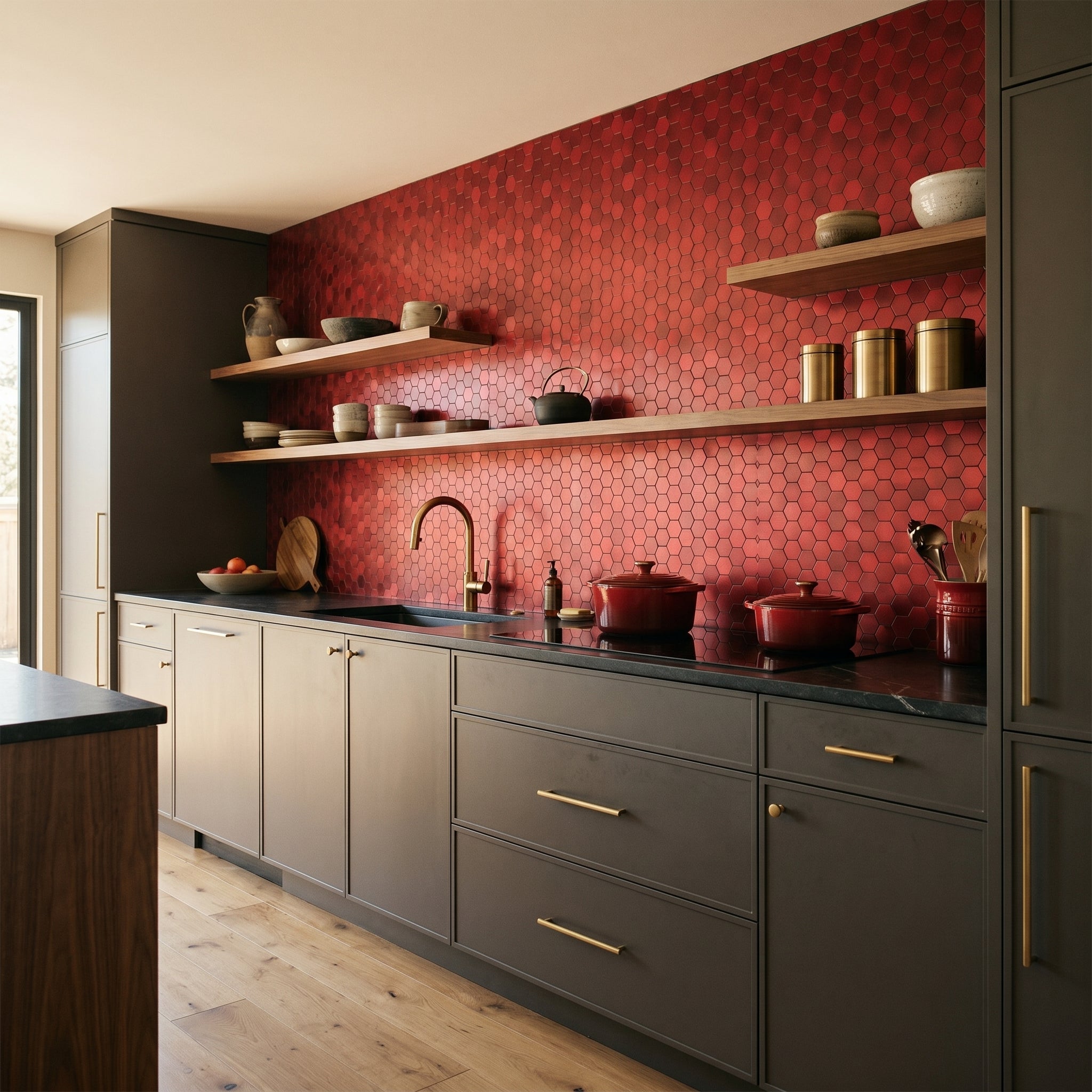 Peel and Stick Backsplash | Hexagon Red | 11.5×11.34"
