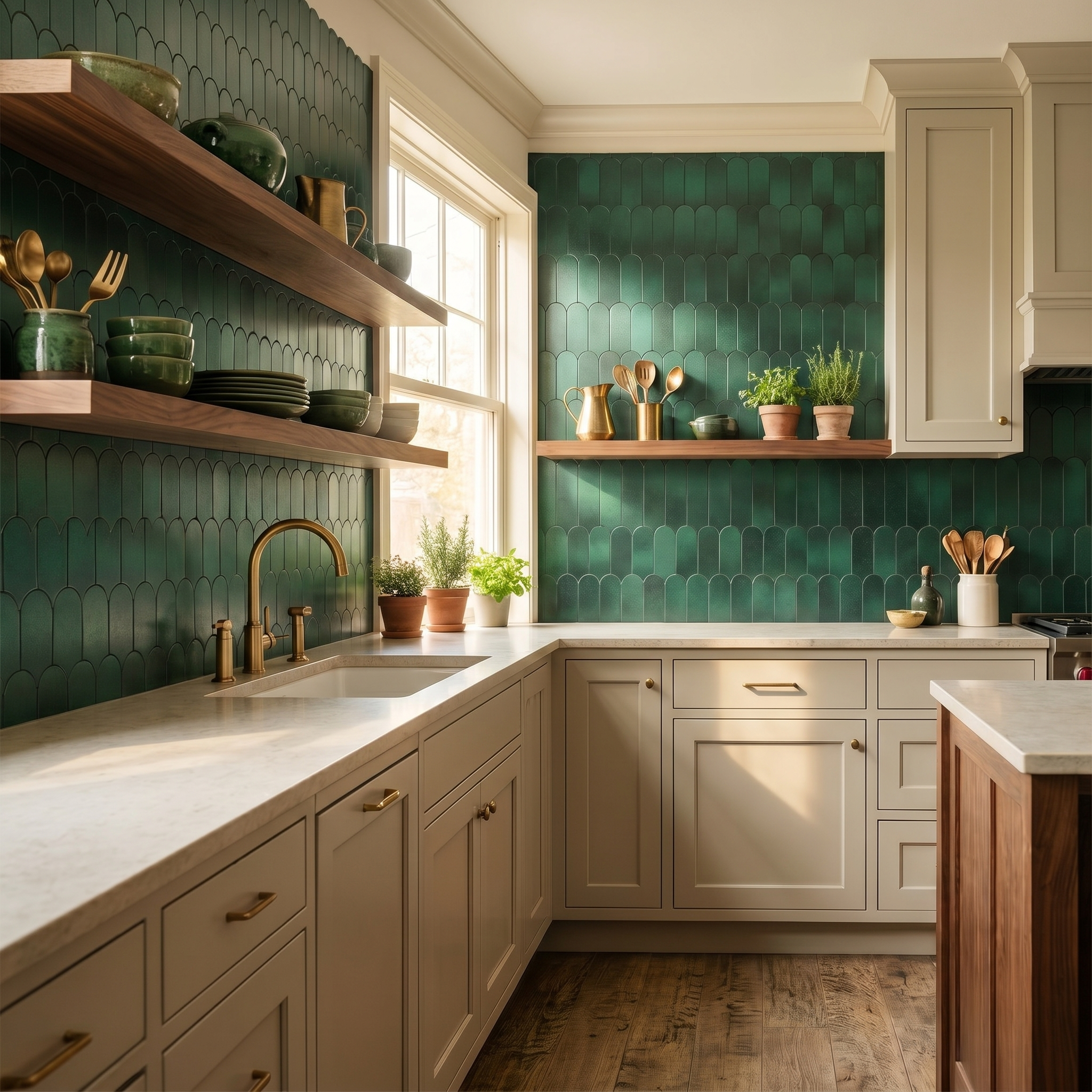 Peel and Stick Backsplash | Arch Dark Green | 11.73×11.34"