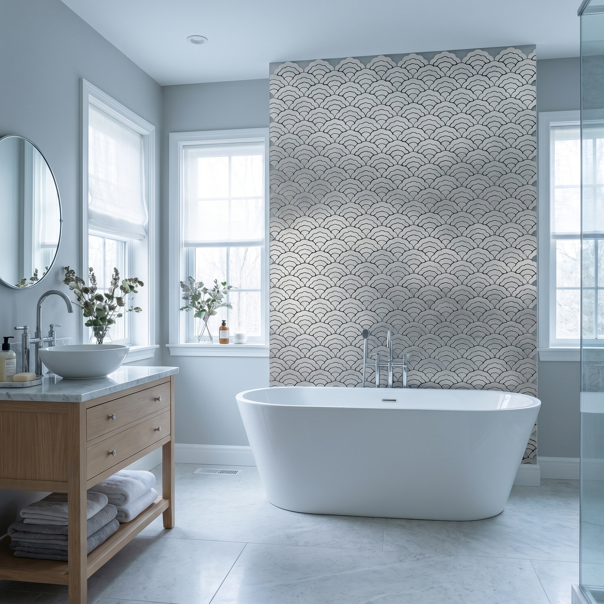 Peel and Stick Backsplash | Fan Silver | 10.55×11.06"