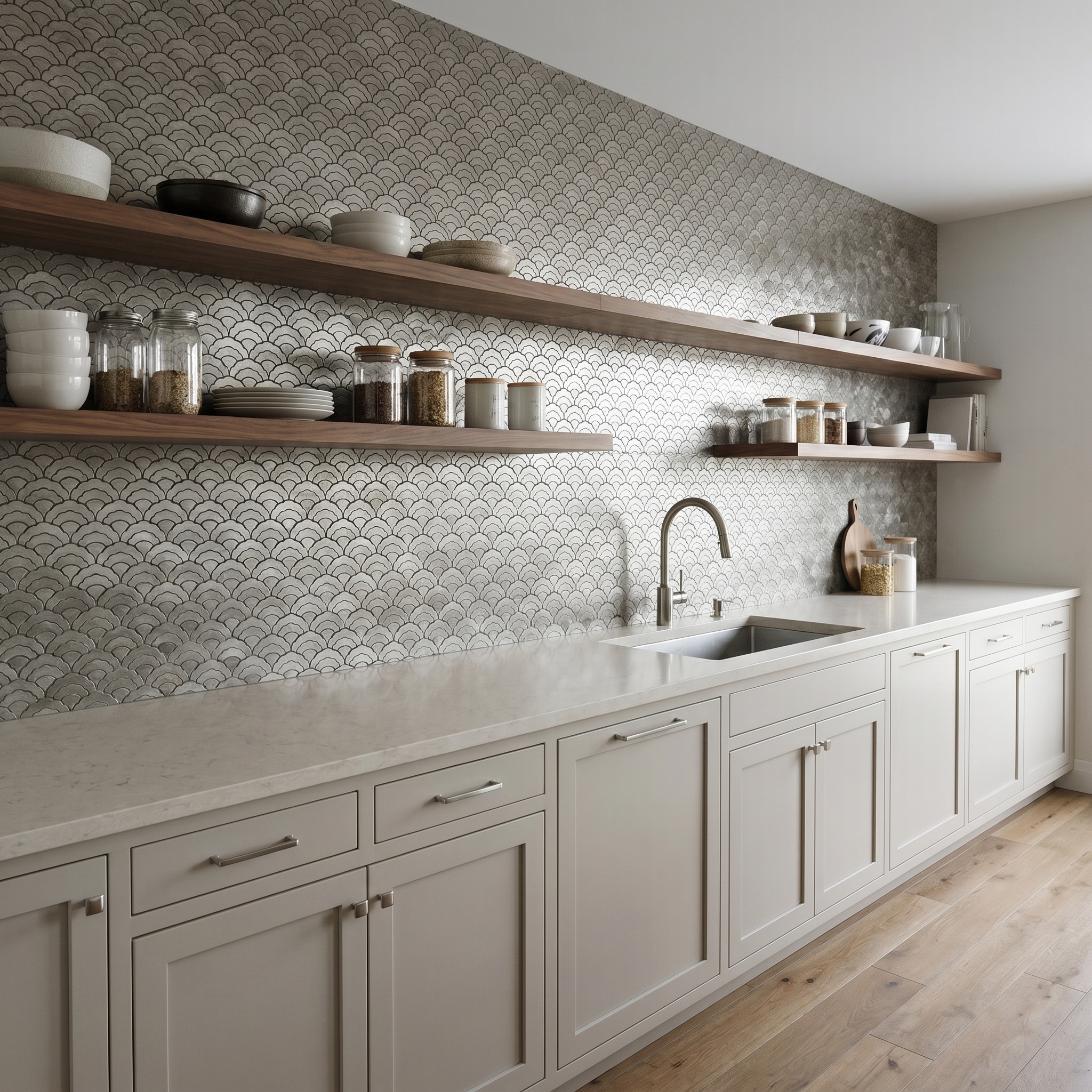 Peel and Stick Backsplash | Fan Gray | 10.55×11.06"