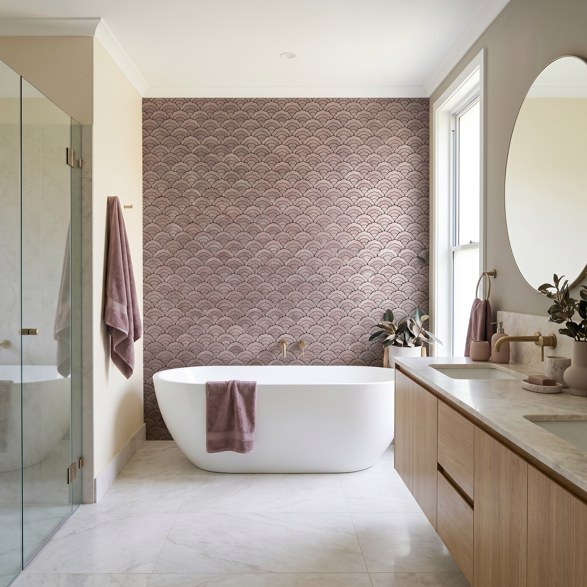 Peel and Stick Backsplash | Fan Mauve | 10.55×11.06"